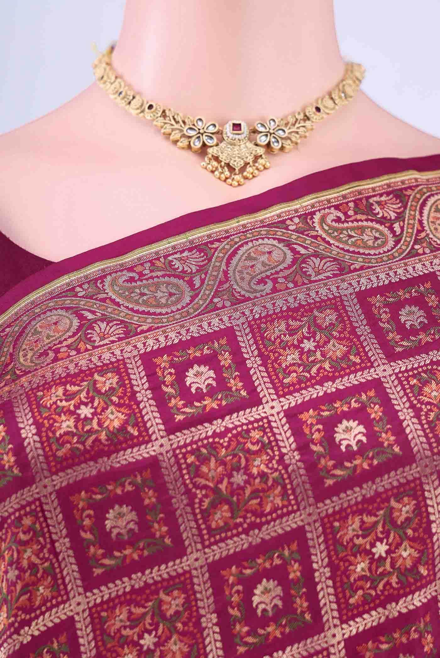 Dark Pink Banarasi Silk Saree