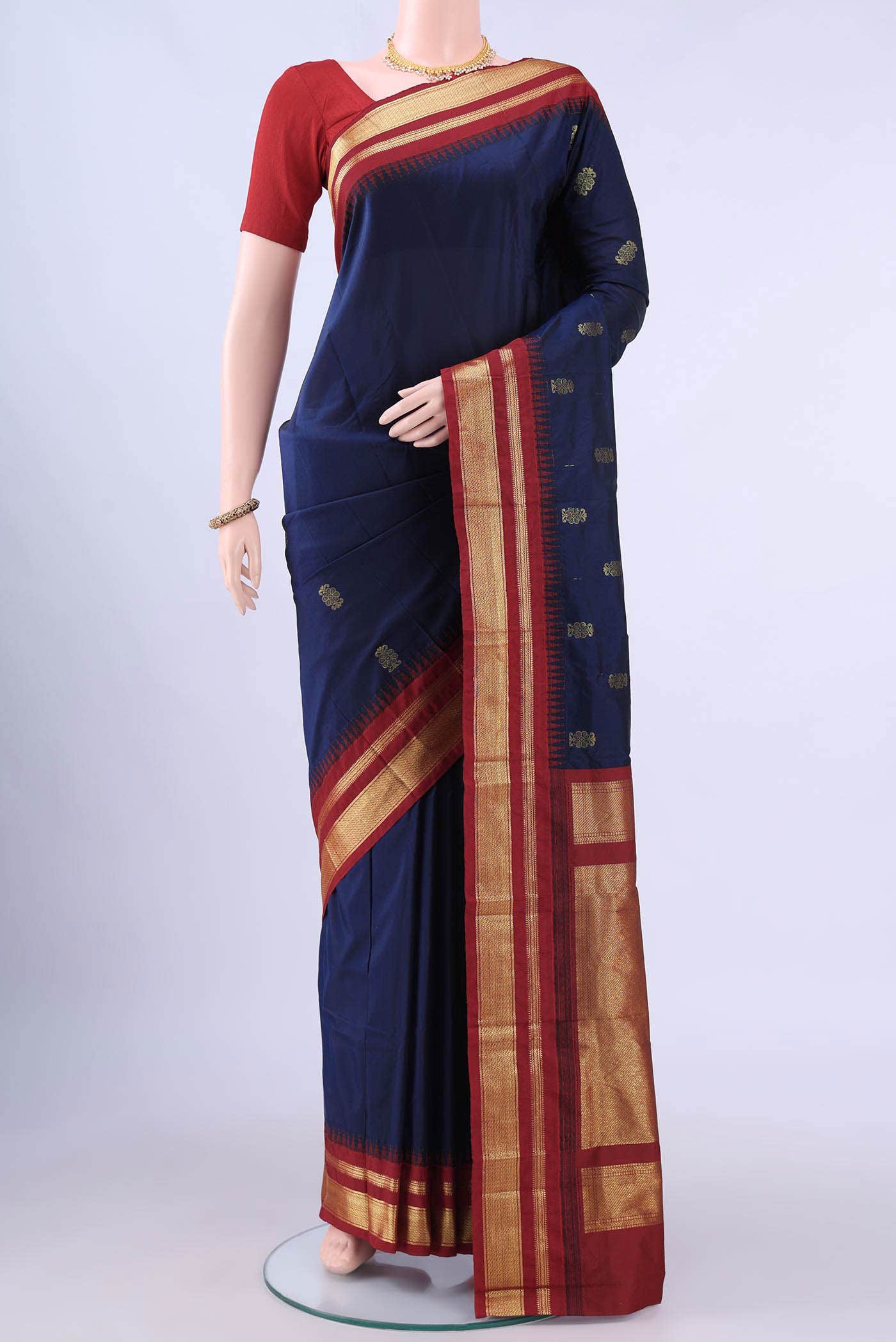 Dark Blue Dual Tone Blended Bangalore Silk Saree