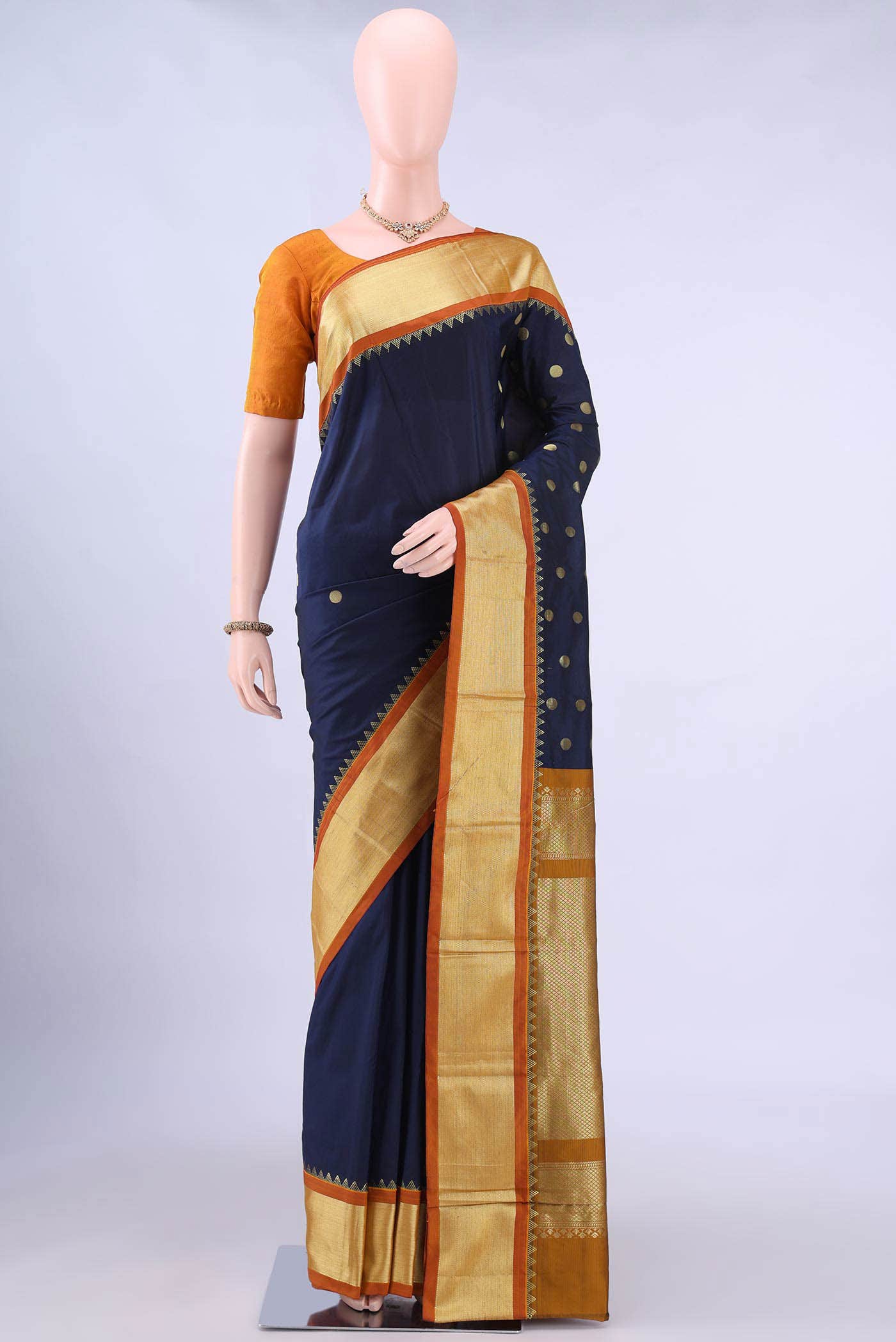Navy Blue Dual Tone Blended Bangalore Silk Saree