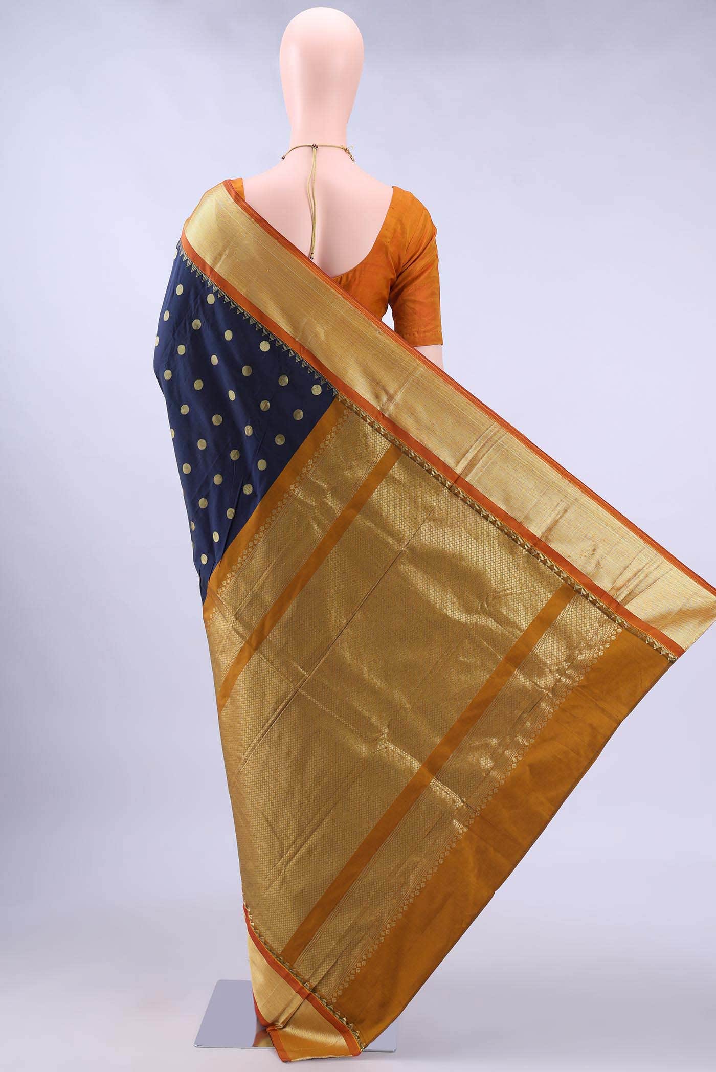 Navy Blue Dual Tone Blended Bangalore Silk Saree