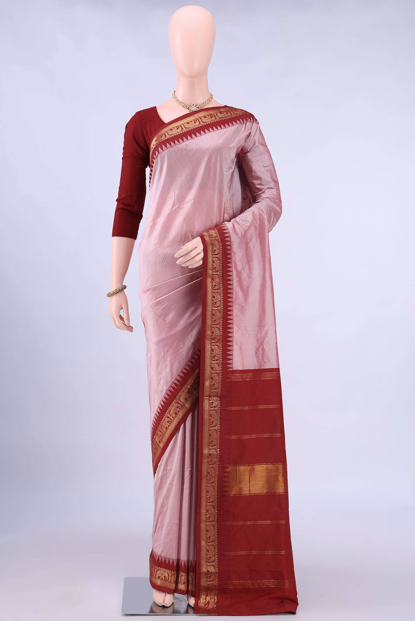 Rose pink Dual Tone Blended Bangalore Silk Saree