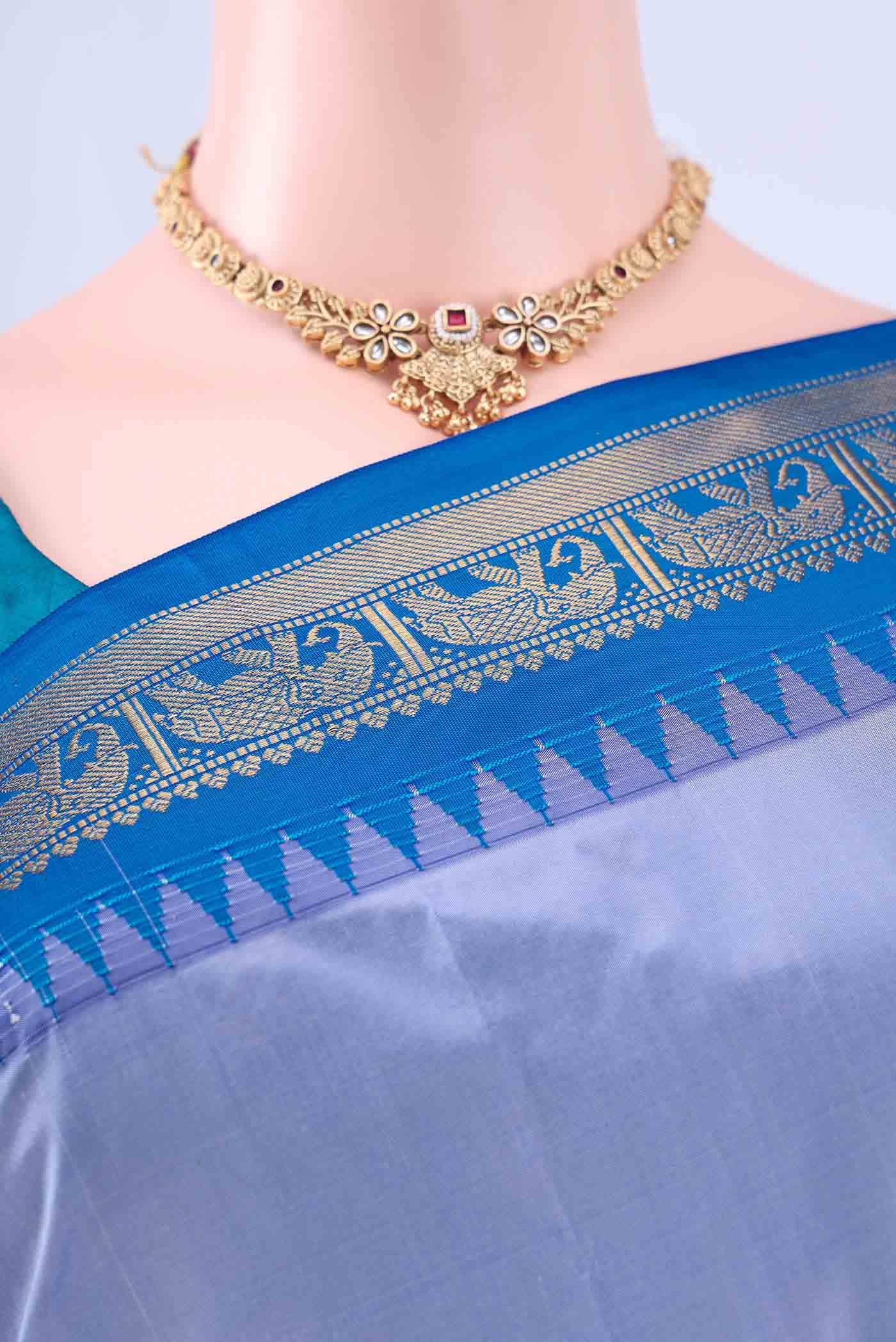 Silver Dual Tone Blended Bangalore Silk Saree