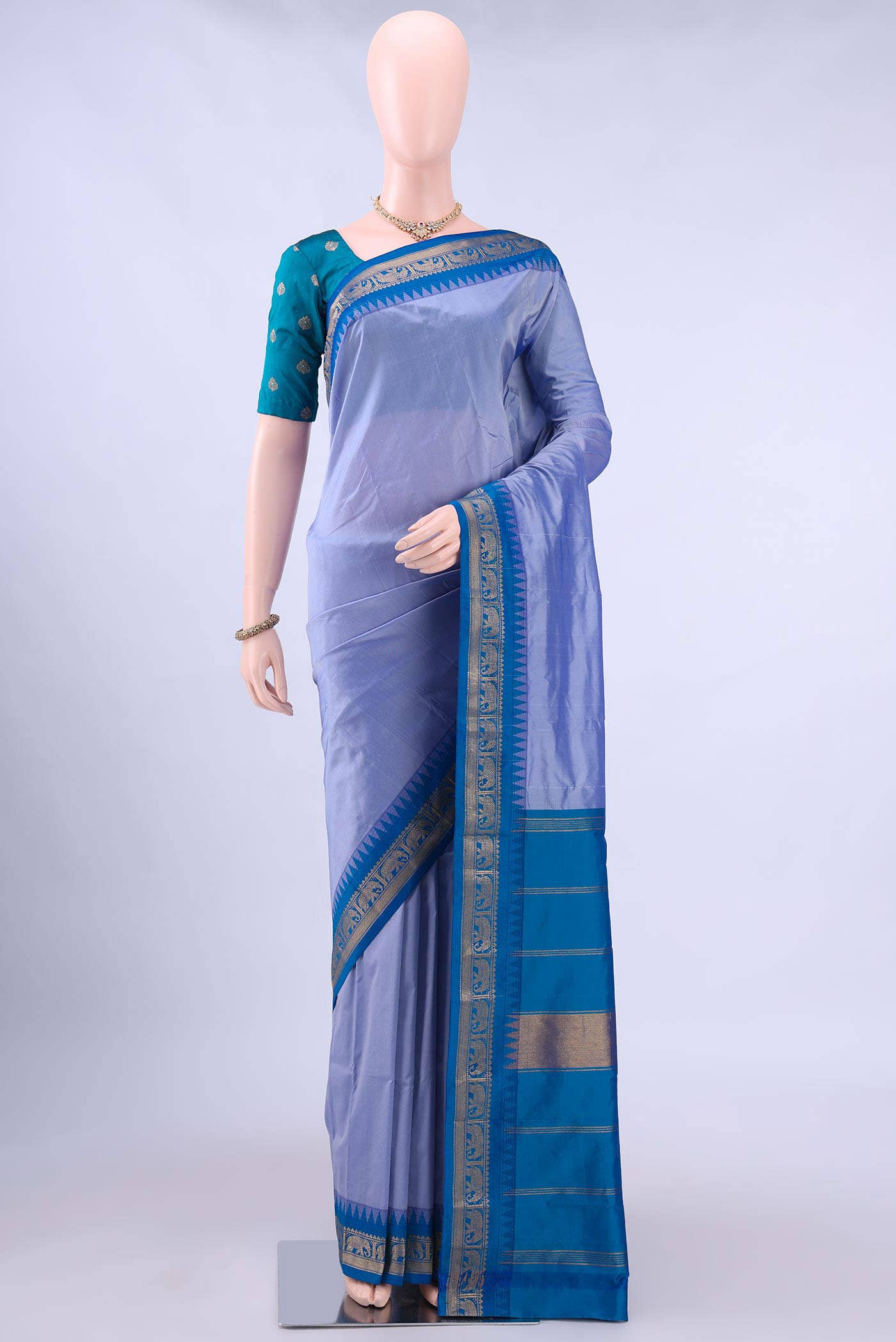 Silver Dual Tone Blended Bangalore Silk Saree