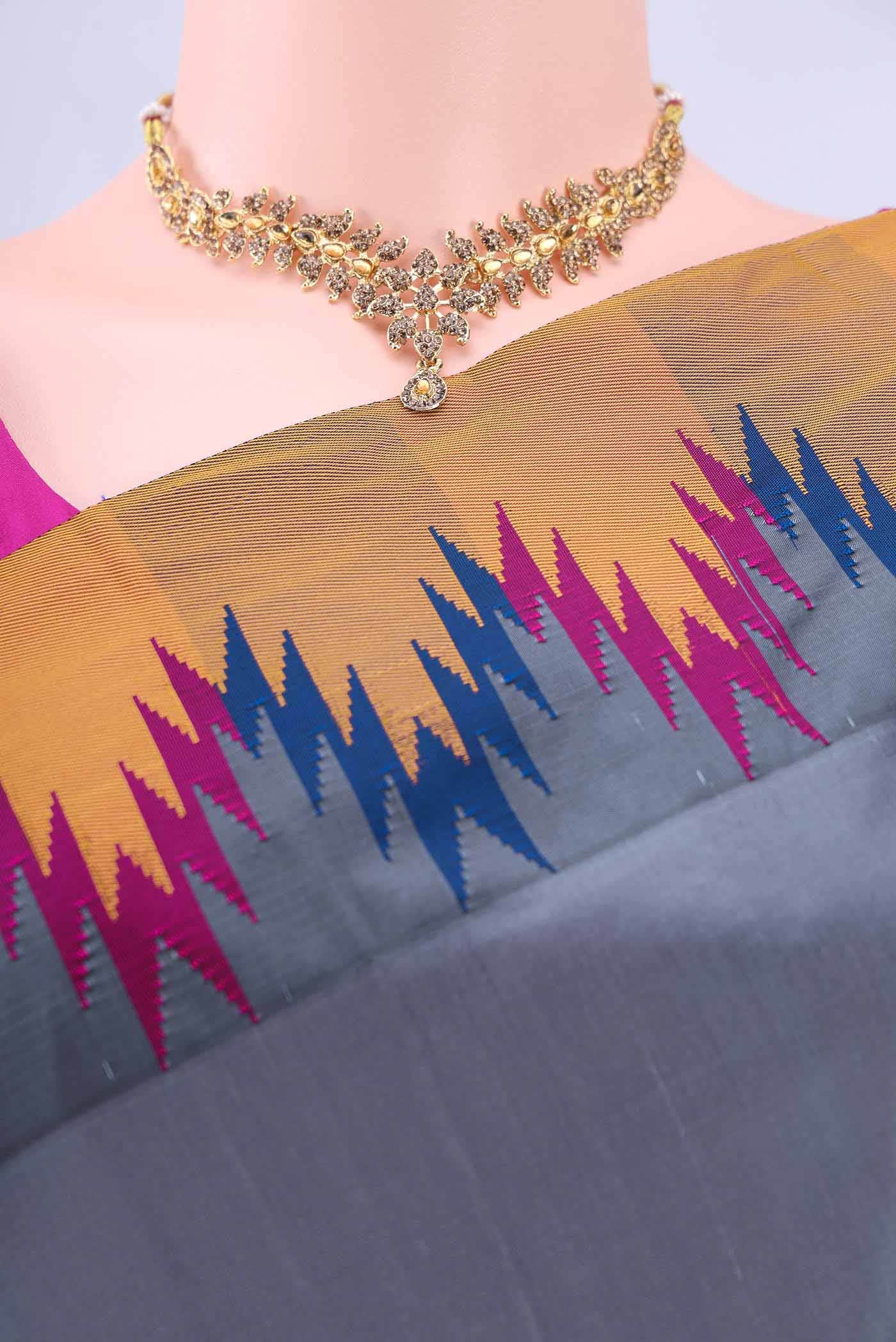 Blue Grey Dual Tone Blended Bangalore Silk Saree