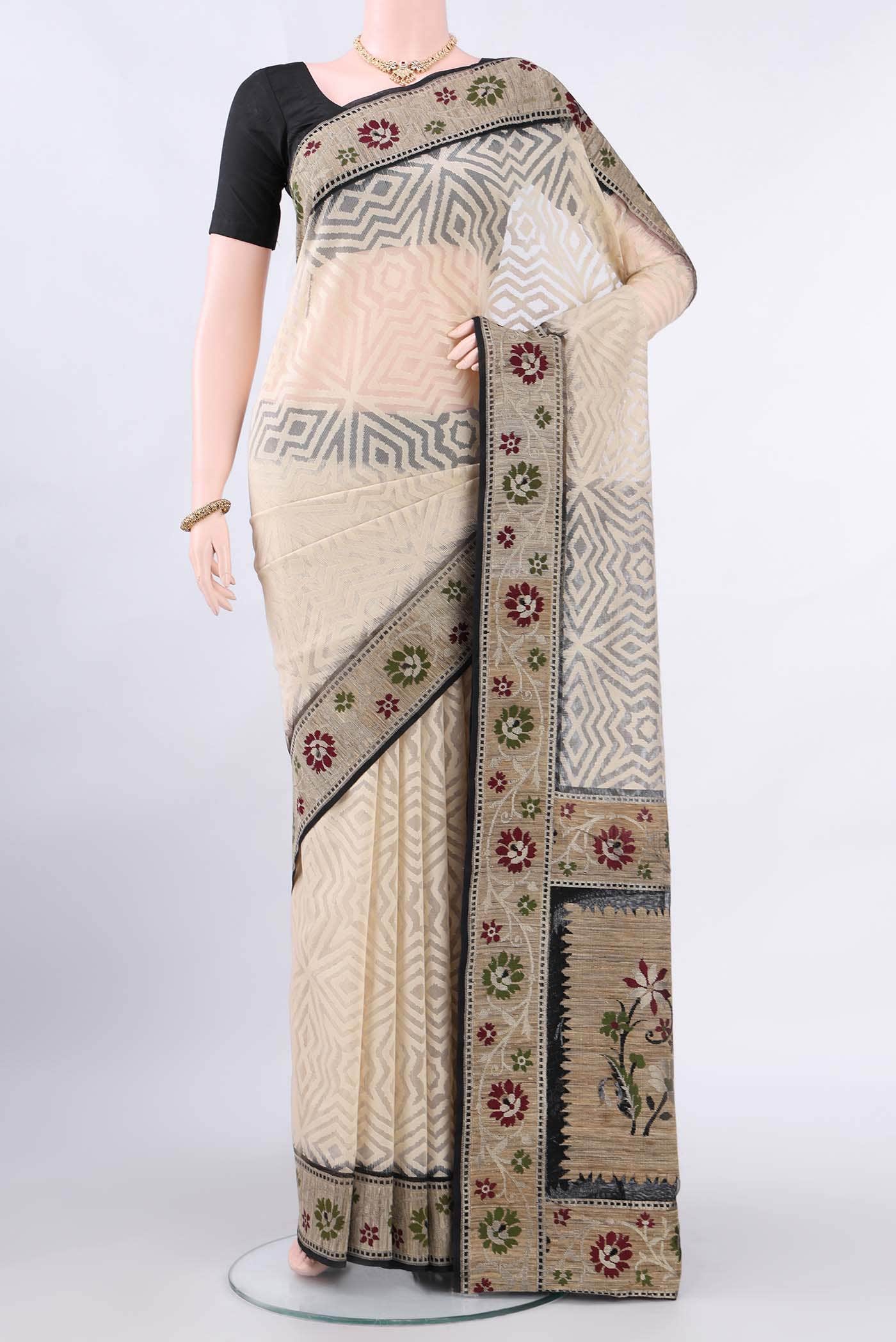 Cream Banarasi Saree