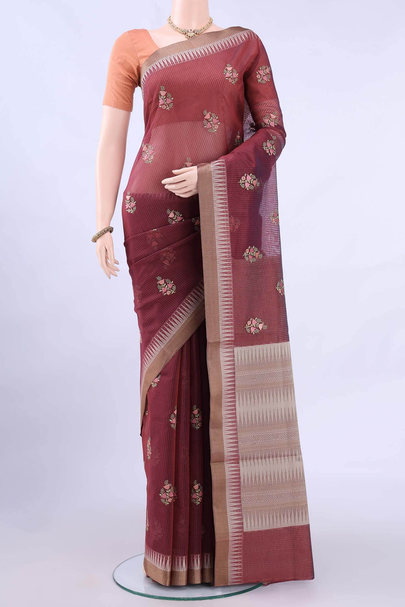 Maroon Kota Cotton Saree