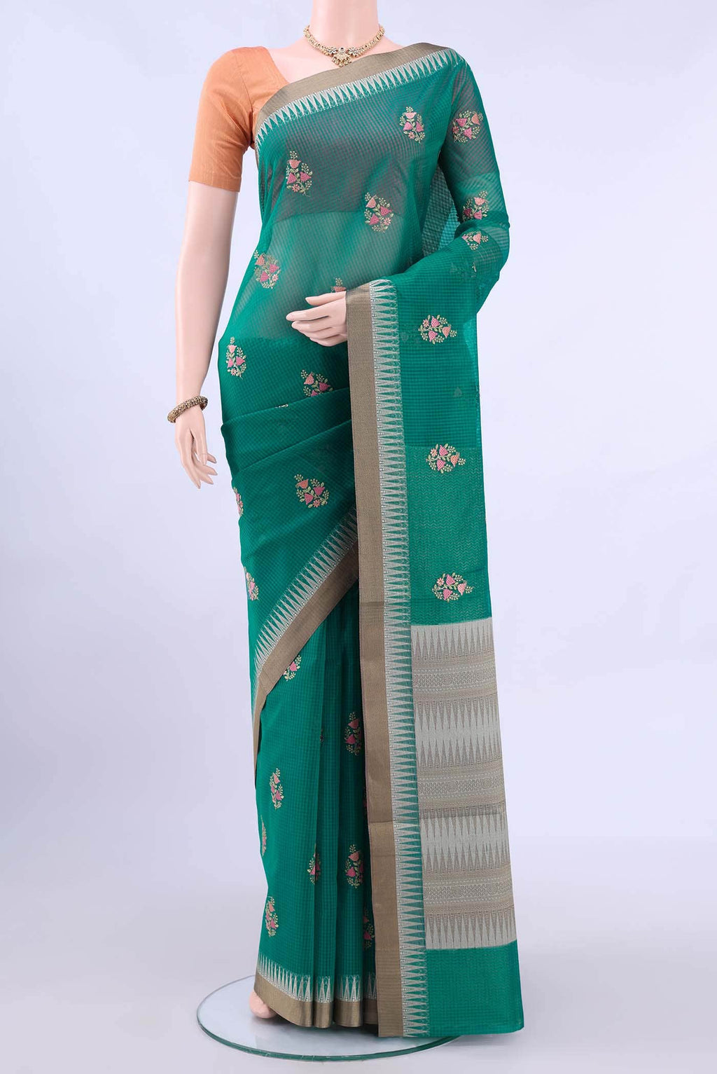 Turquoise Kota Cotton Saree