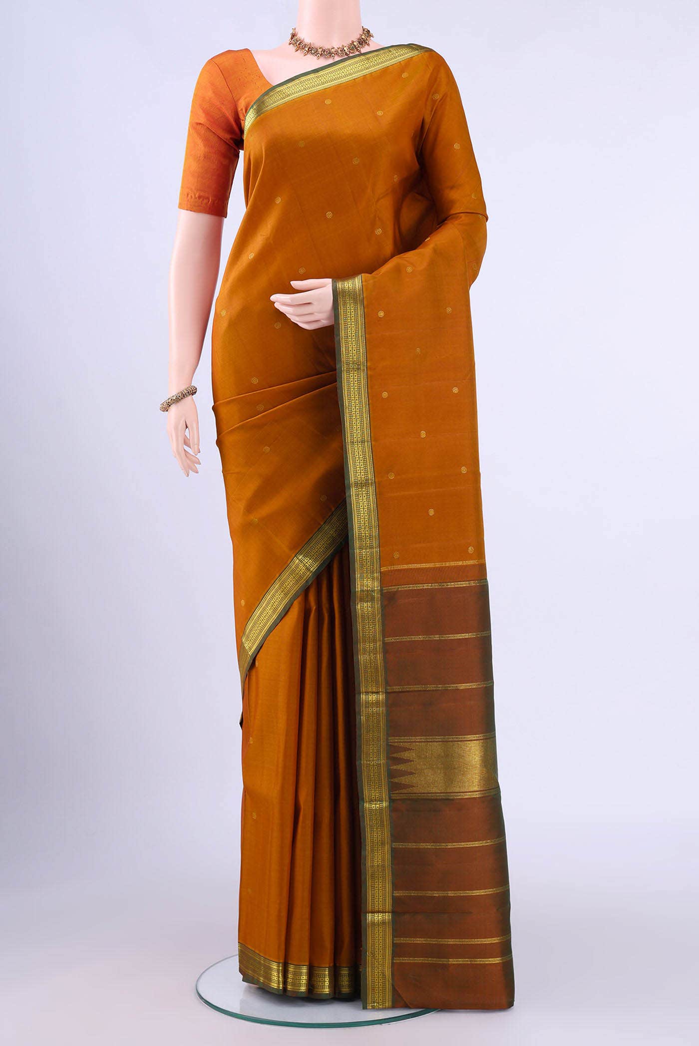 Brick Orange Kanchipuram Saree