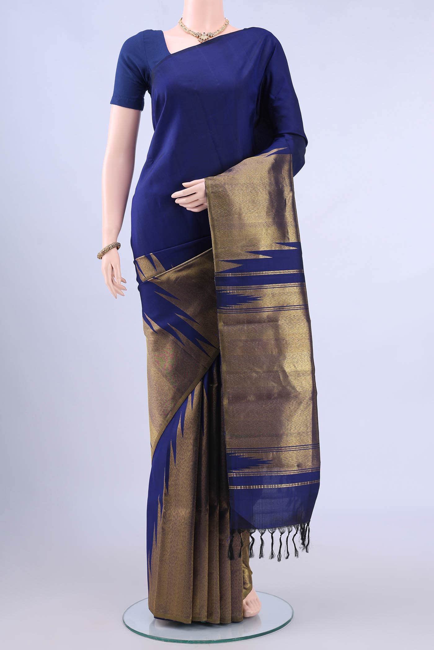 Navy Blue Dual Tone Kanchipuram Silk Saree