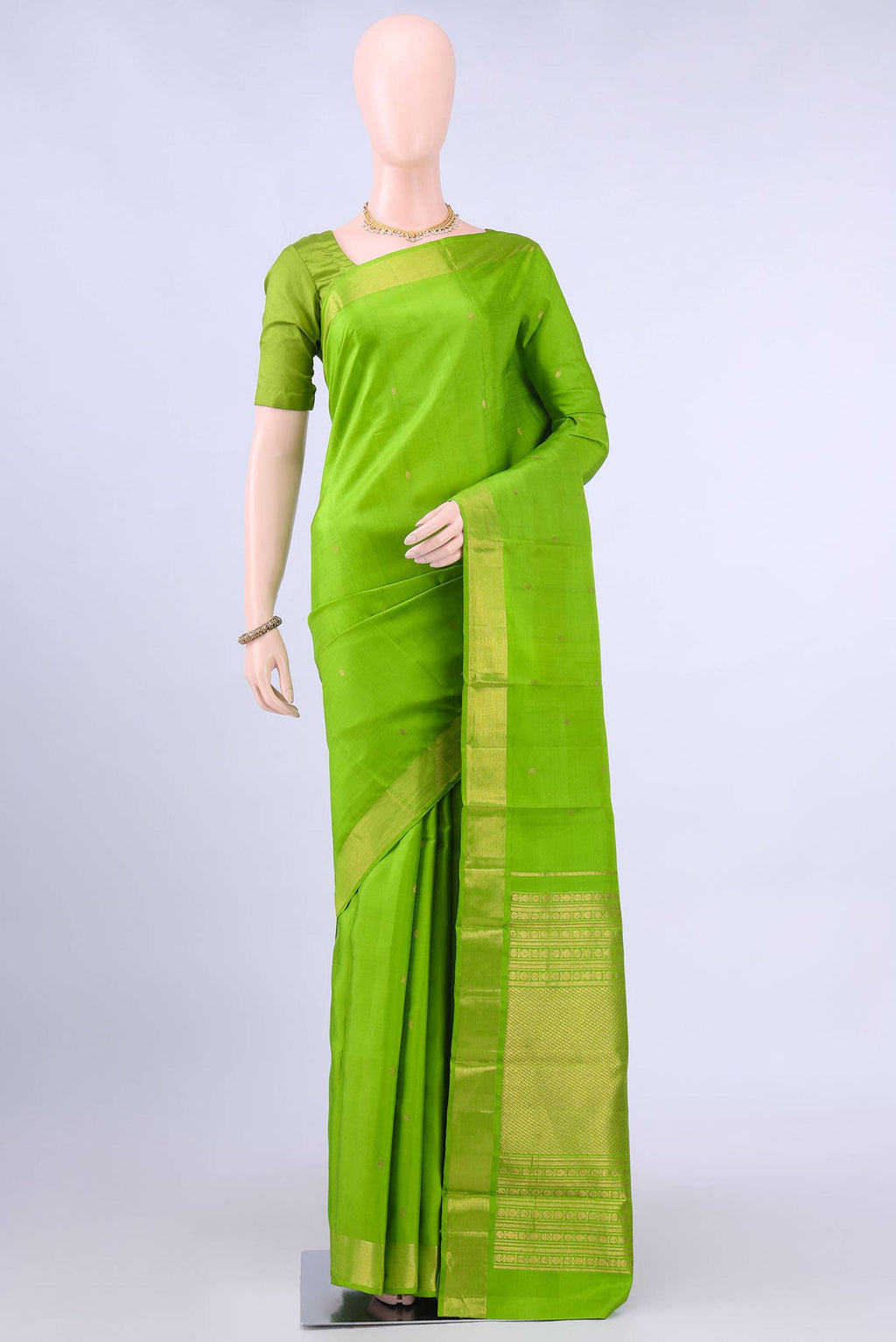Parrot Green Dual Tone Kanchipuram Silk Saree