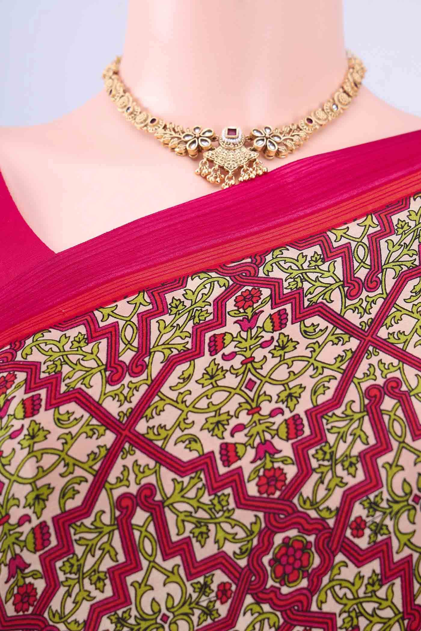 Cream Mysore Crepe Saree