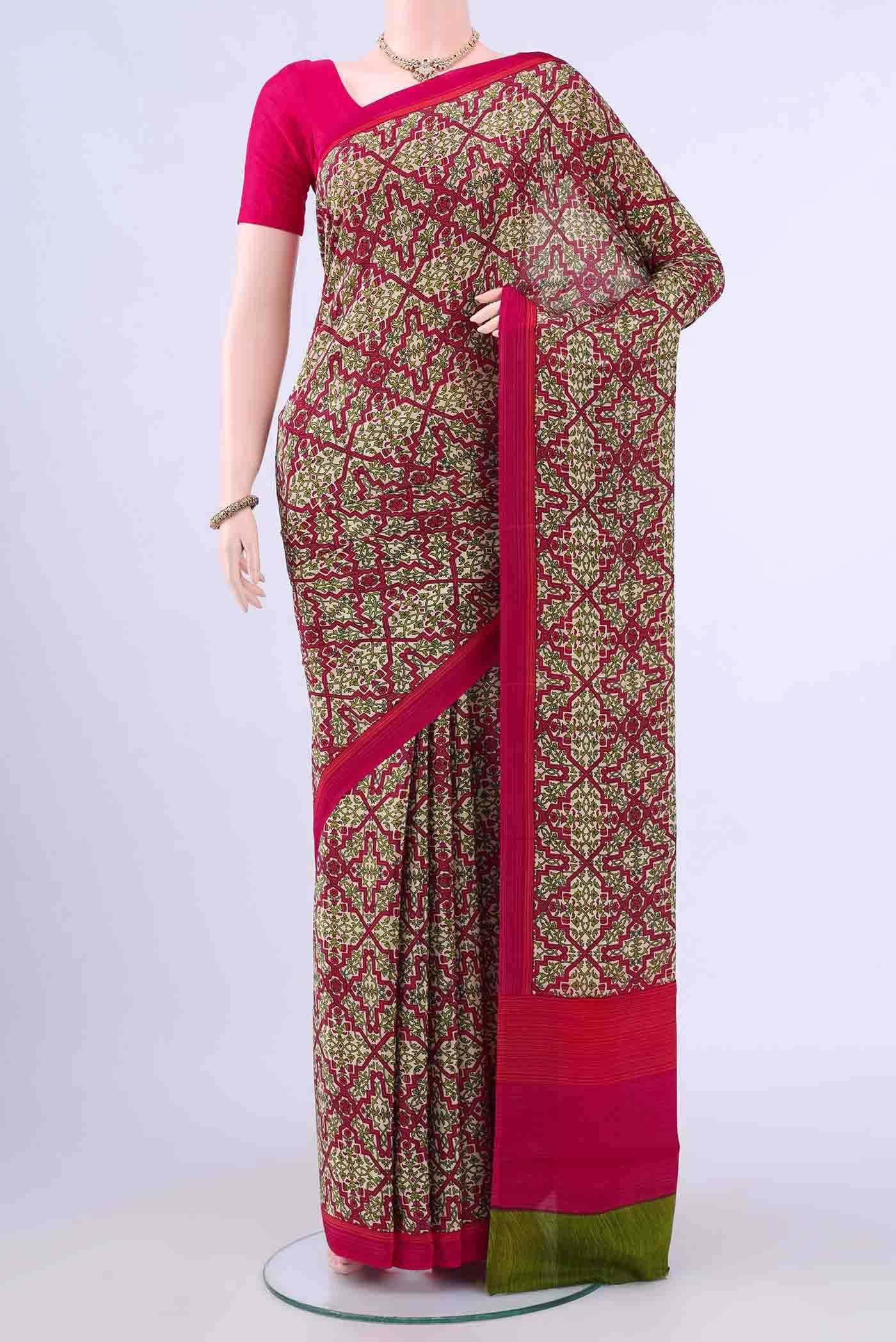 Cream Mysore Crepe Saree