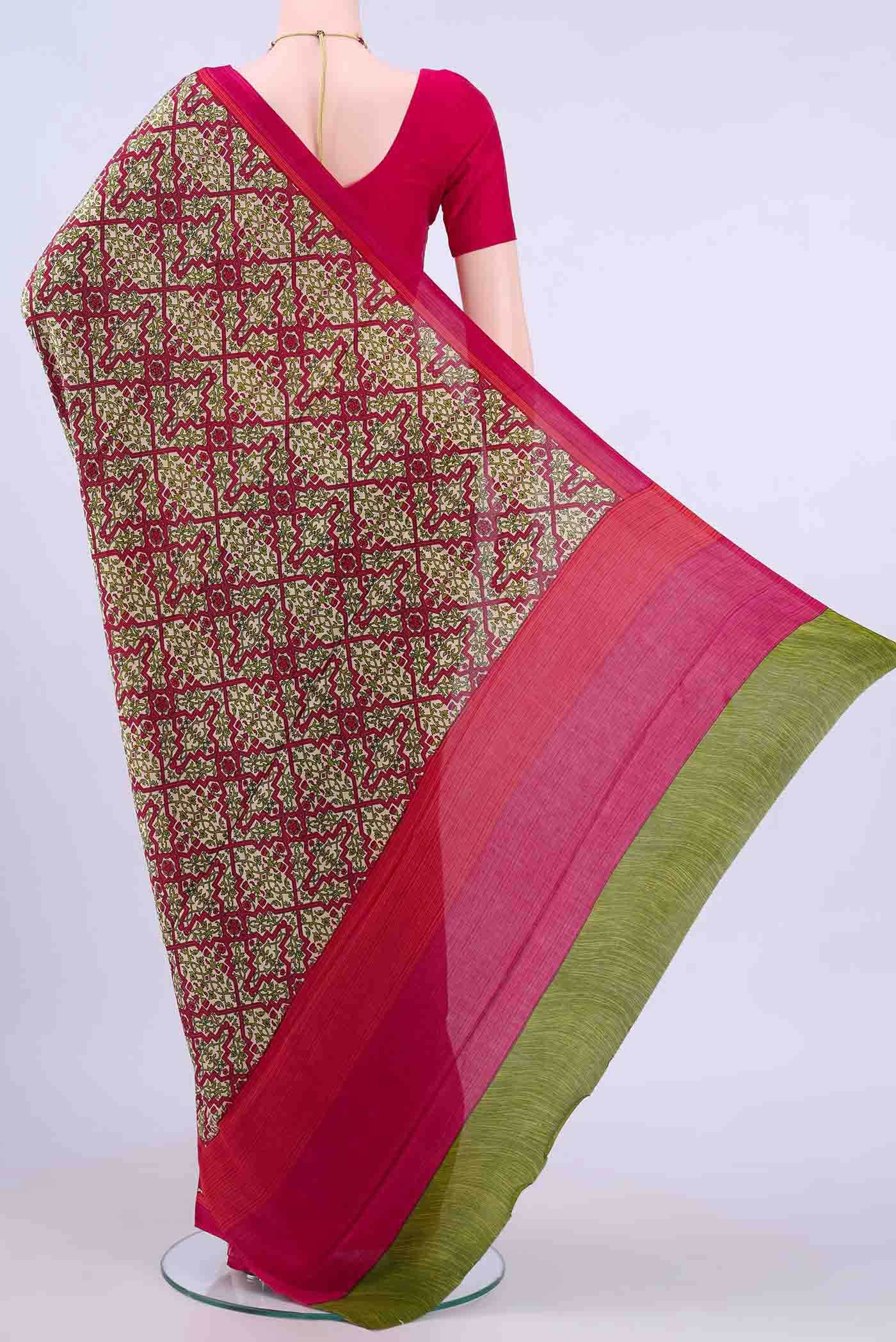 Cream Mysore Crepe Saree
