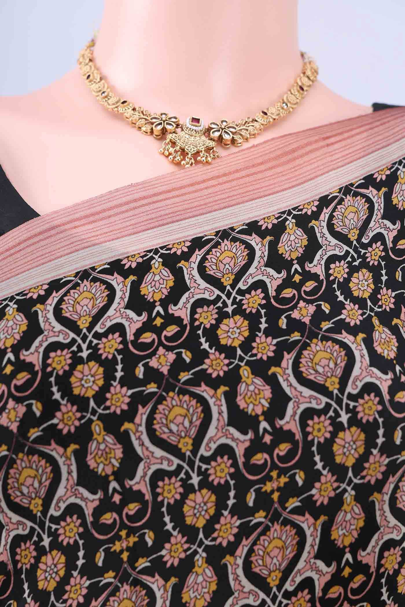 Black Mysore Crepe Saree