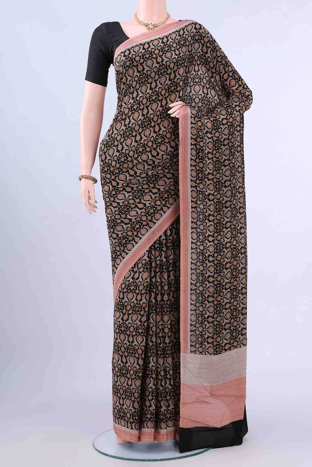 Black Mysore Crepe Saree