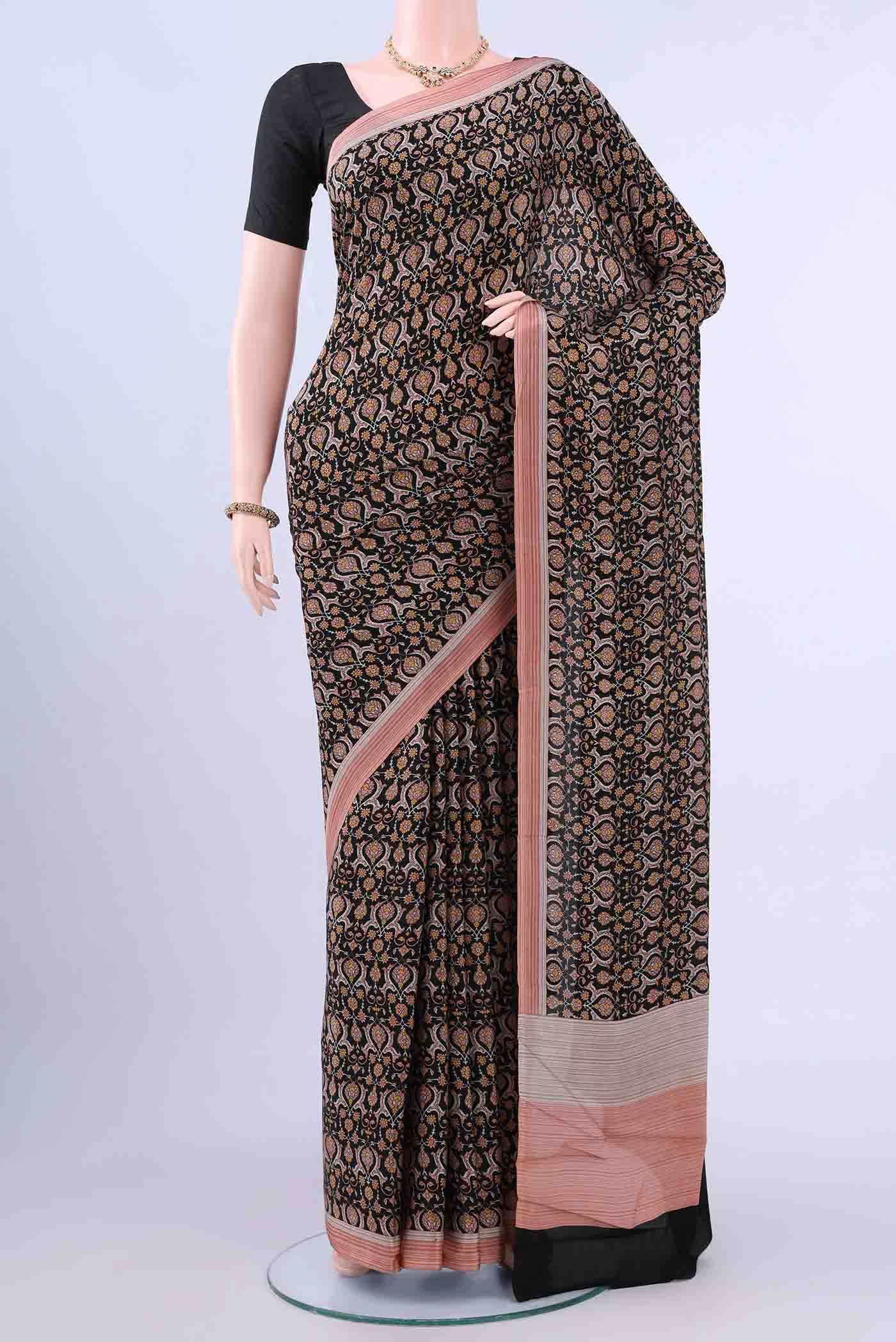 Black Mysore Crepe Saree