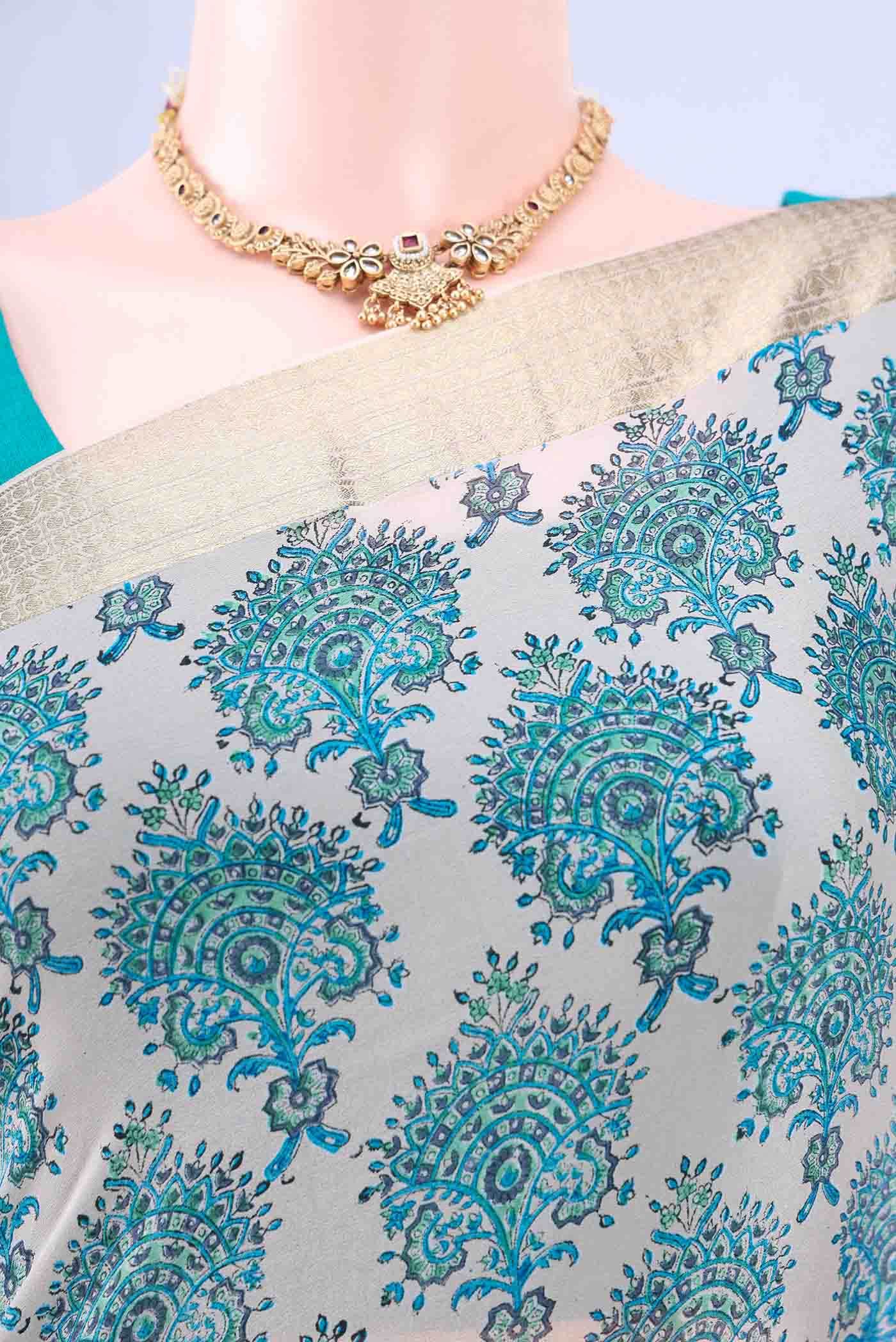 Cream Mysore Crepe Saree
