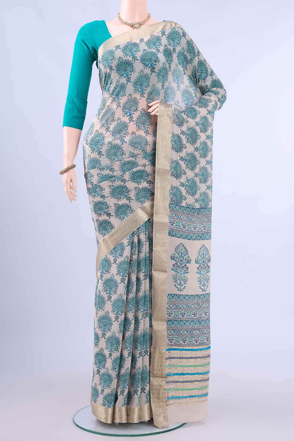 Cream Mysore Crepe Saree
