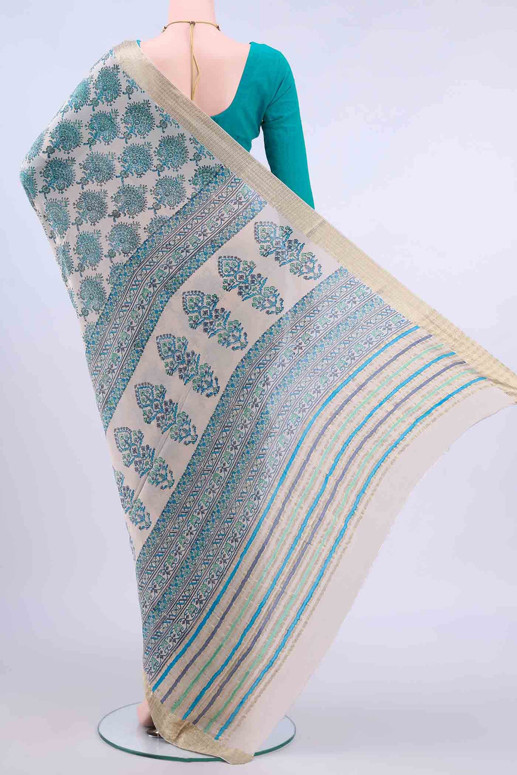 Cream Mysore Crepe Saree