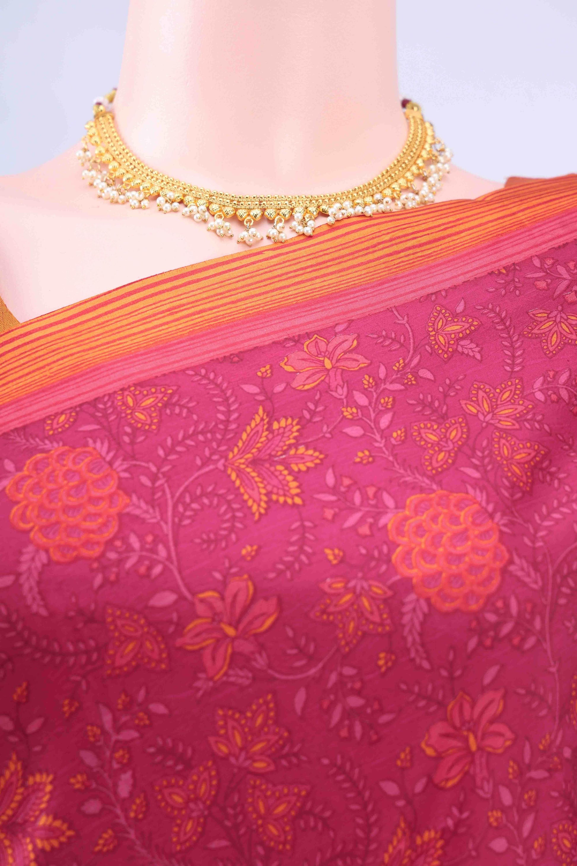 Dark Pink Printed Silk Saree