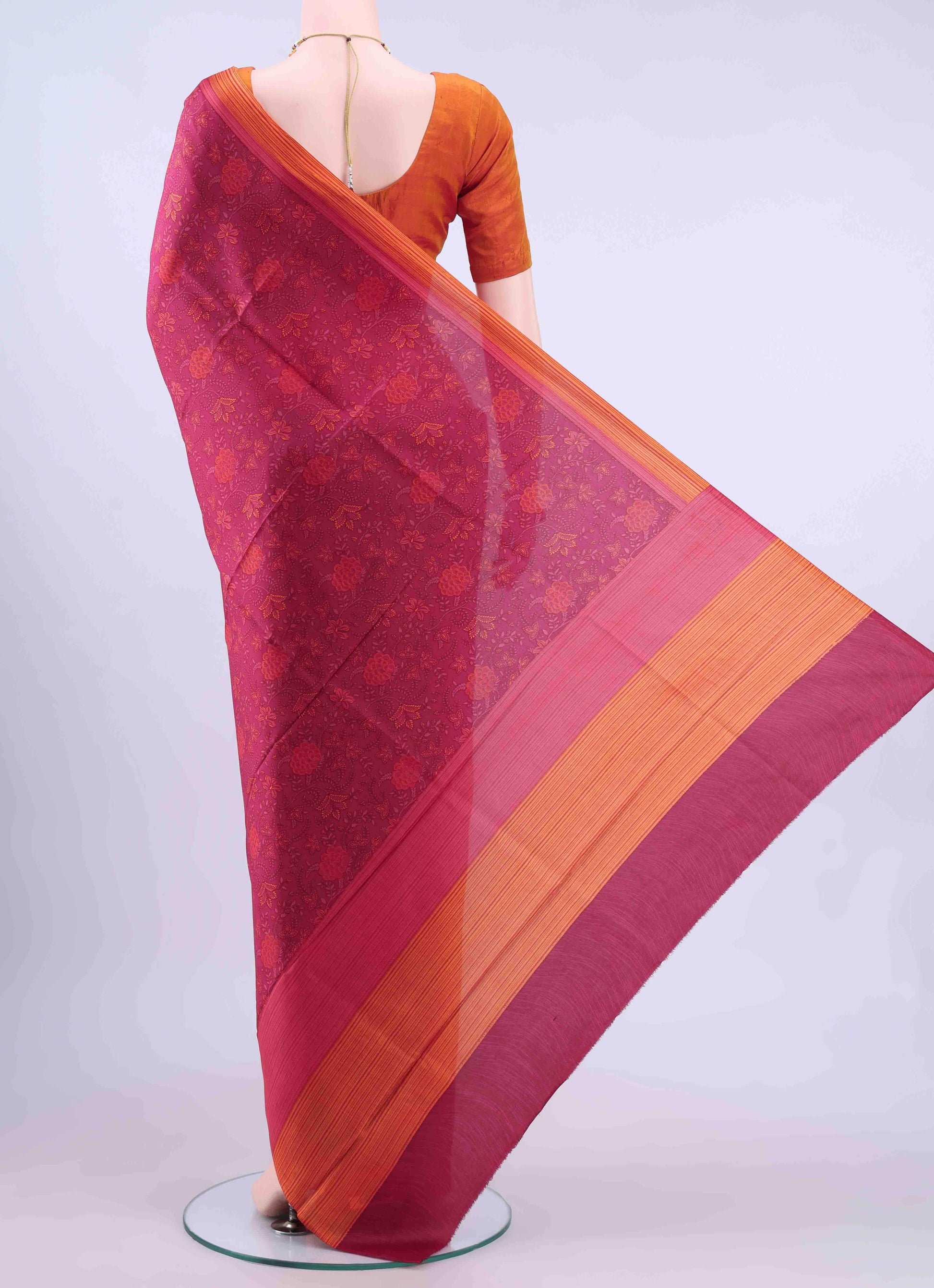 Dark Pink Printed Silk Saree