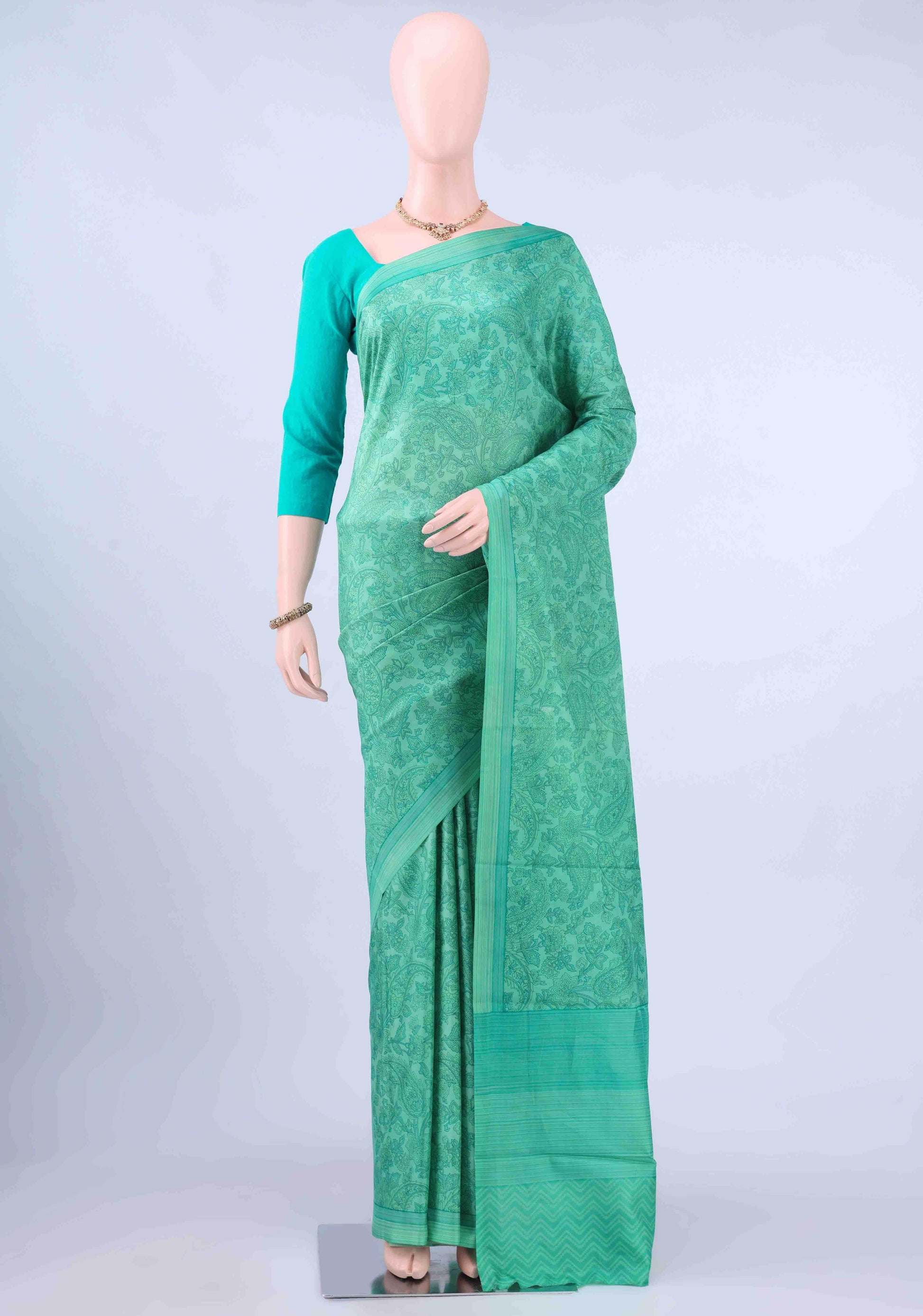 Sea Green Printed Silk Saree