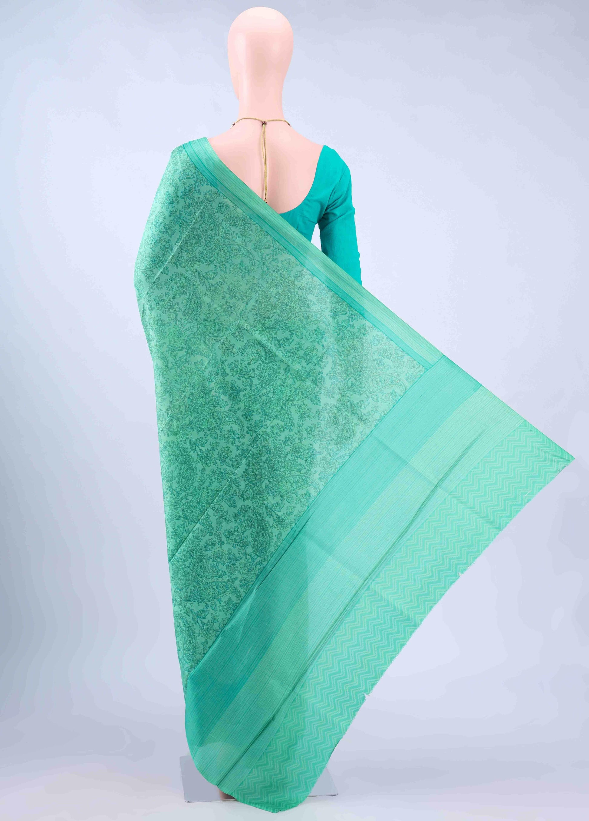Sea Green Printed Silk Saree