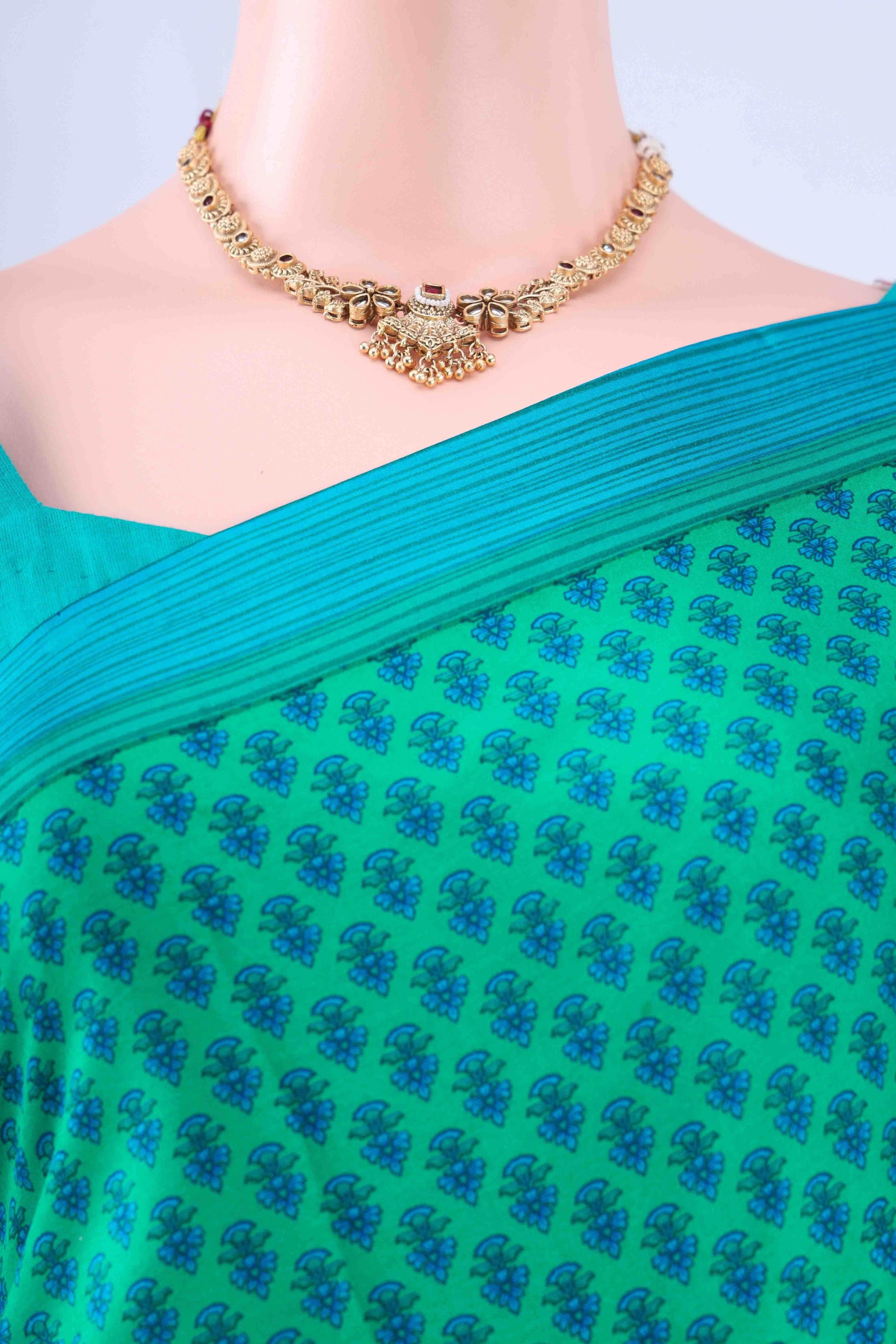 Sea Green Printed Silk Saree