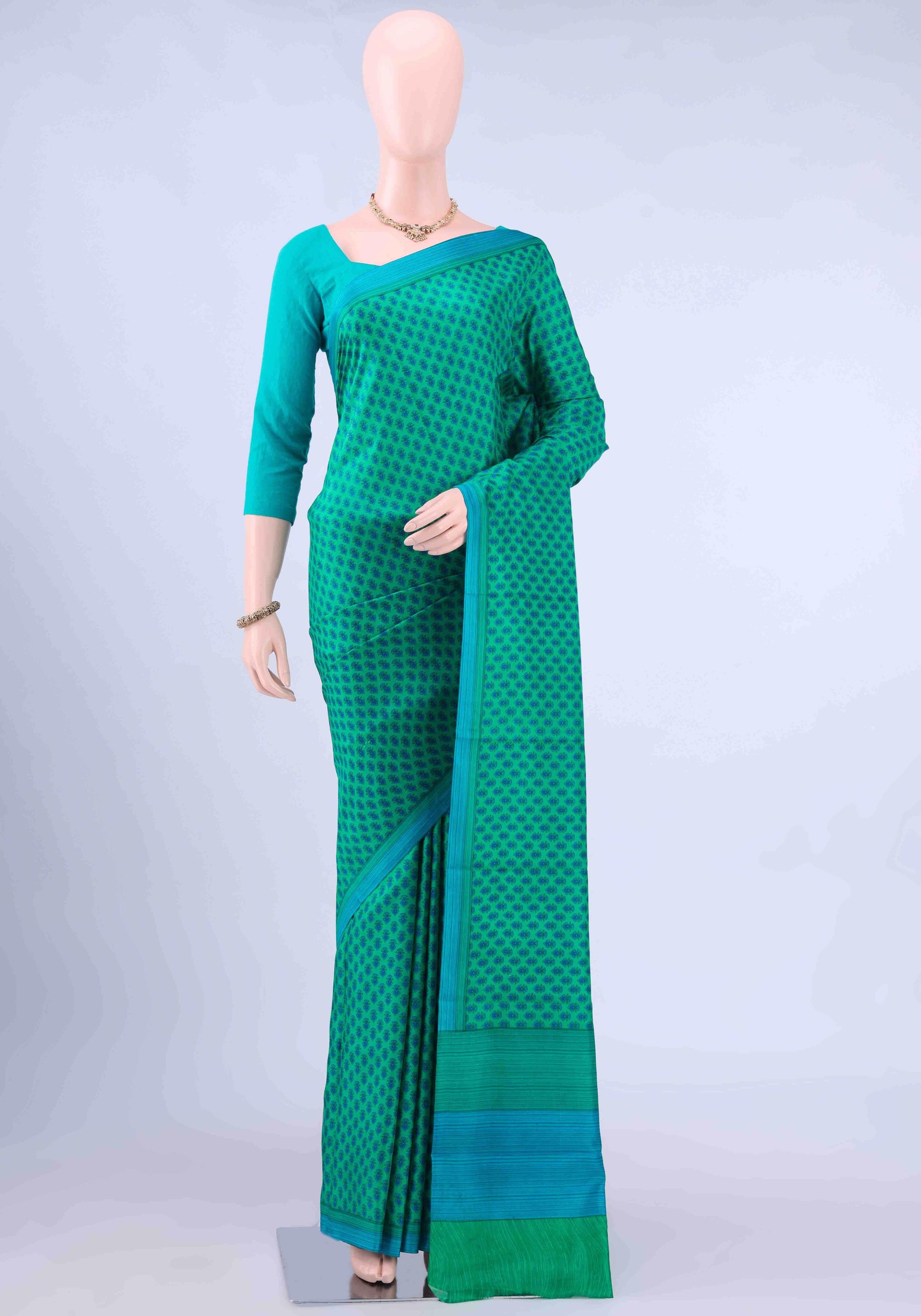 Sea Green Printed Silk Saree