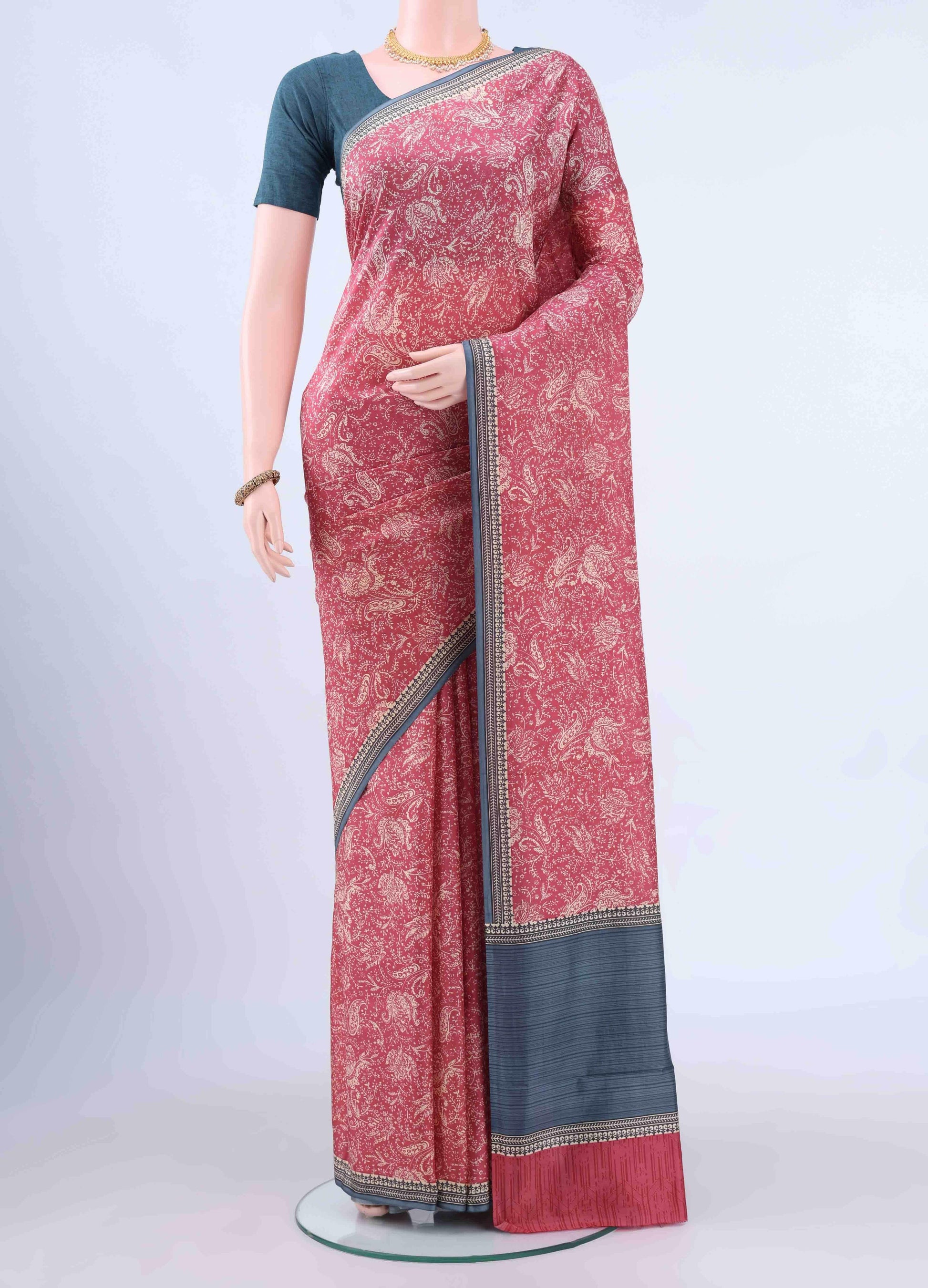 Coral Printed Silk Saree