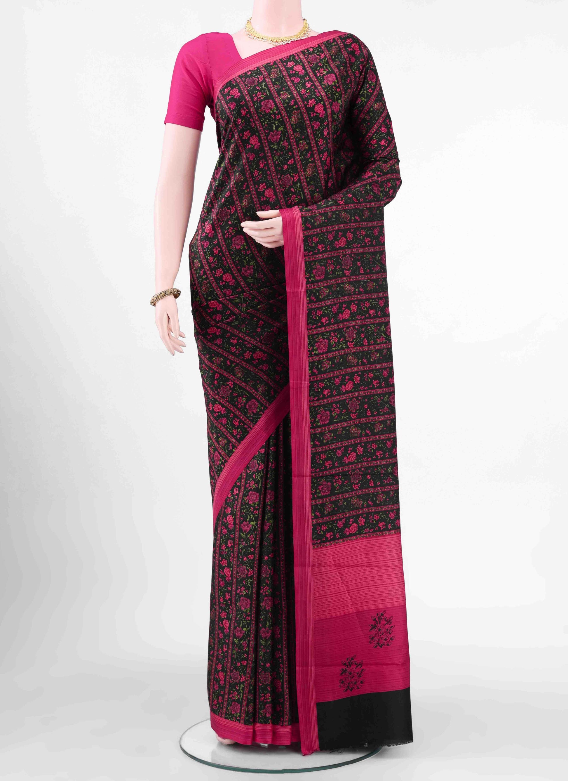 Black Printed Silk Saree
