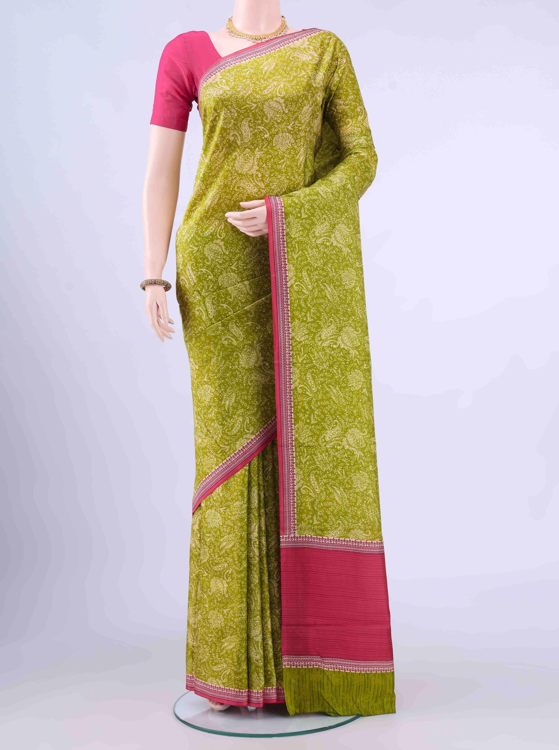 Green Printed Silk Saree