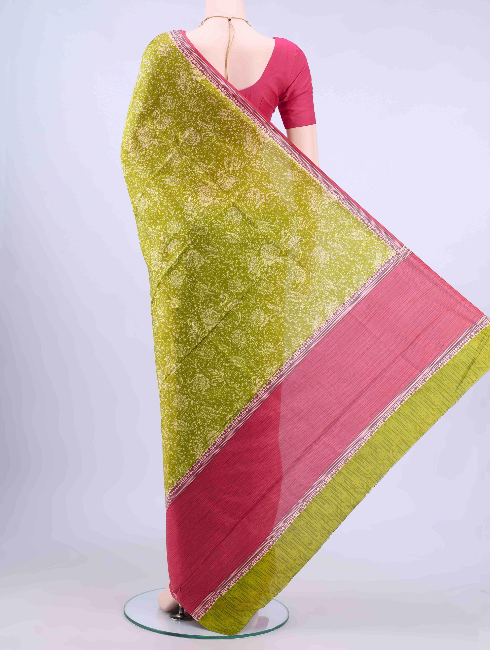 Green Printed Silk Saree