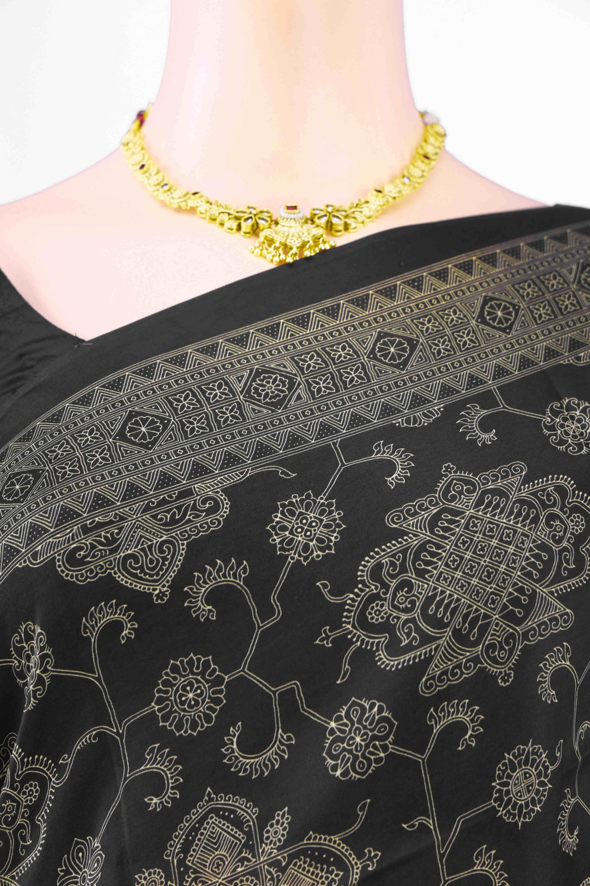 Black Printed Silk Saree
