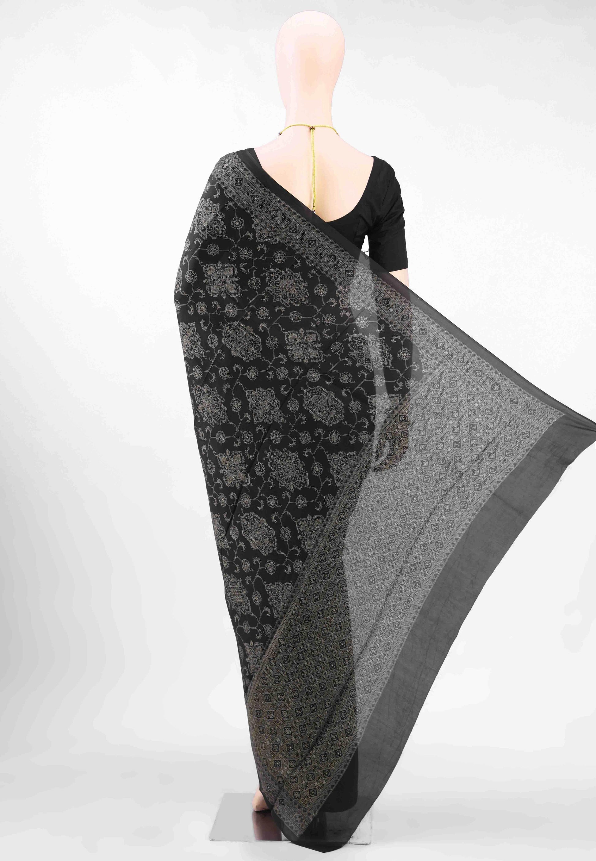 Black Printed Silk Saree