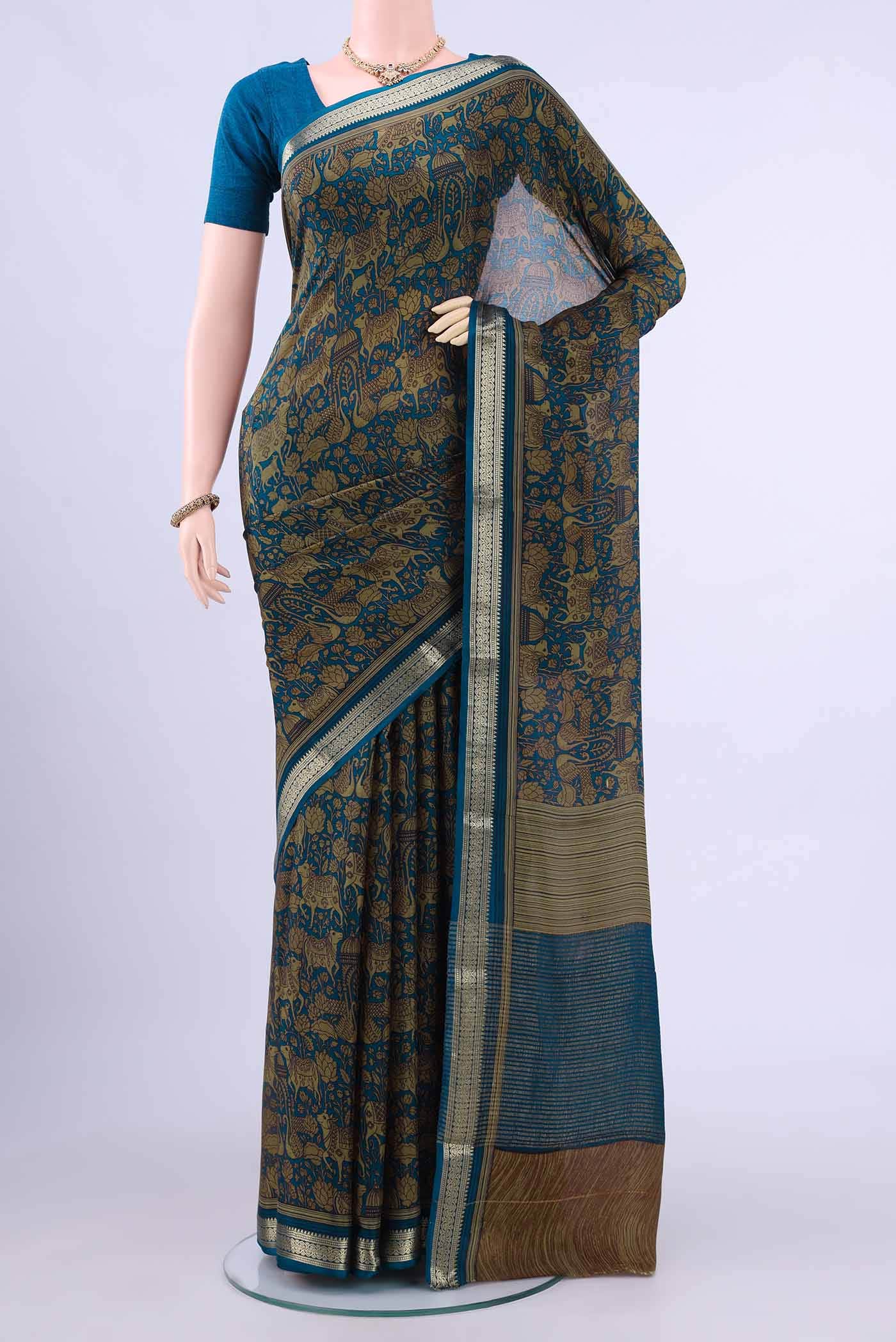 Navy Blue Crepe Saree