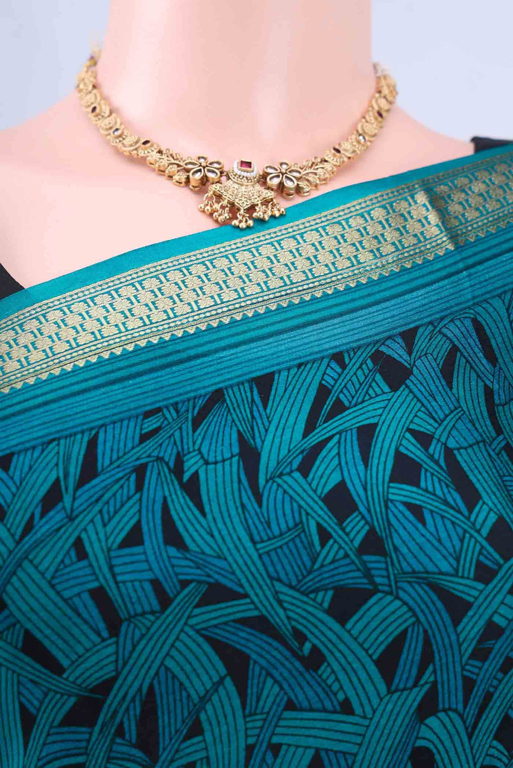 Blue Mysore Crepe Saree