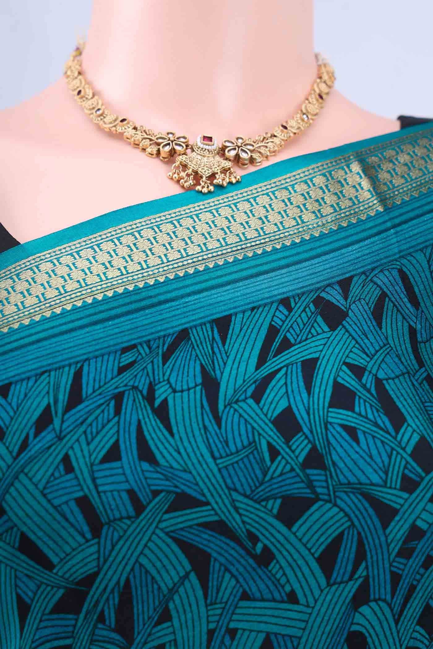 Blue Mysore Crepe Saree