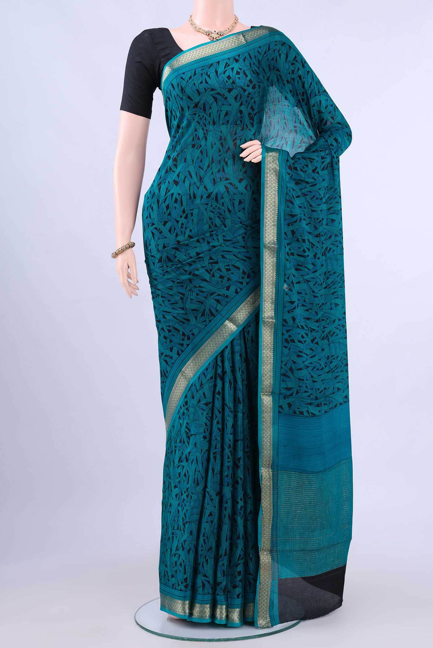 Blue Mysore Crepe Saree