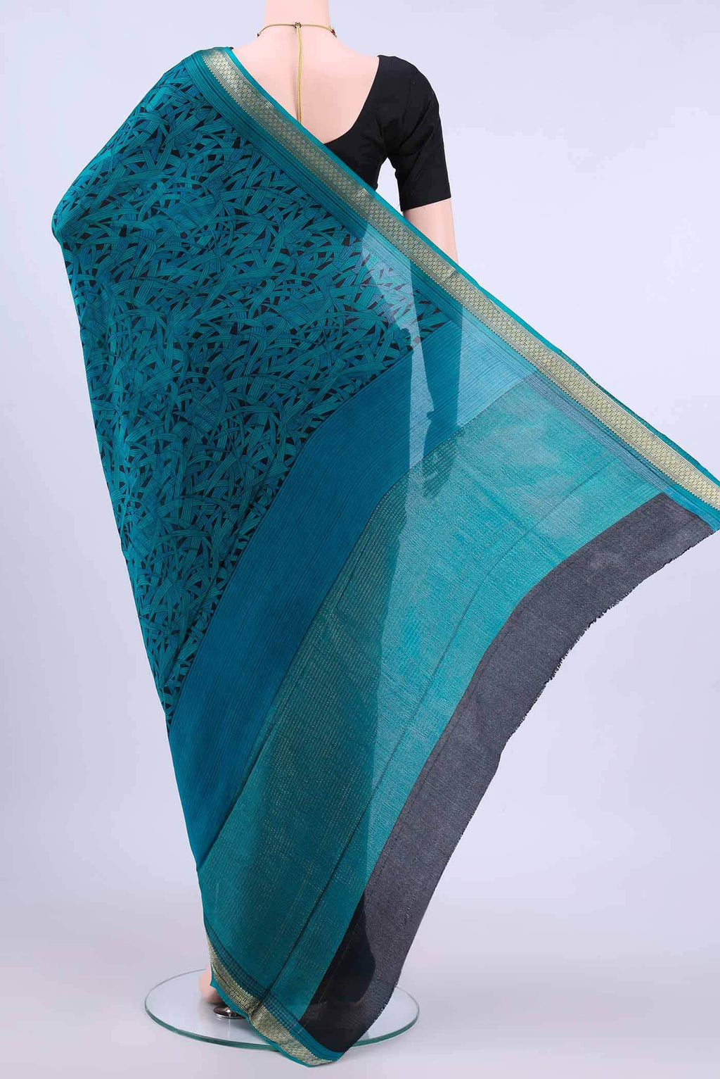 Blue Mysore Crepe Saree