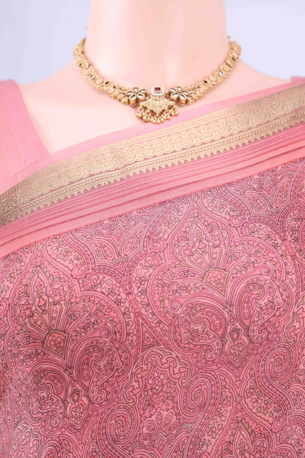 Peach Mysore Crepe Saree