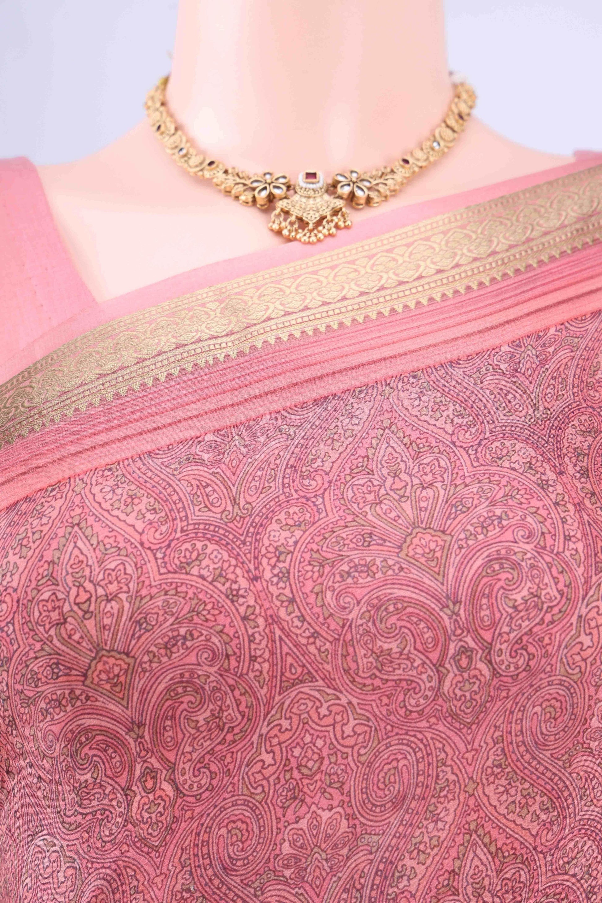 Peach Mysore Crepe Saree