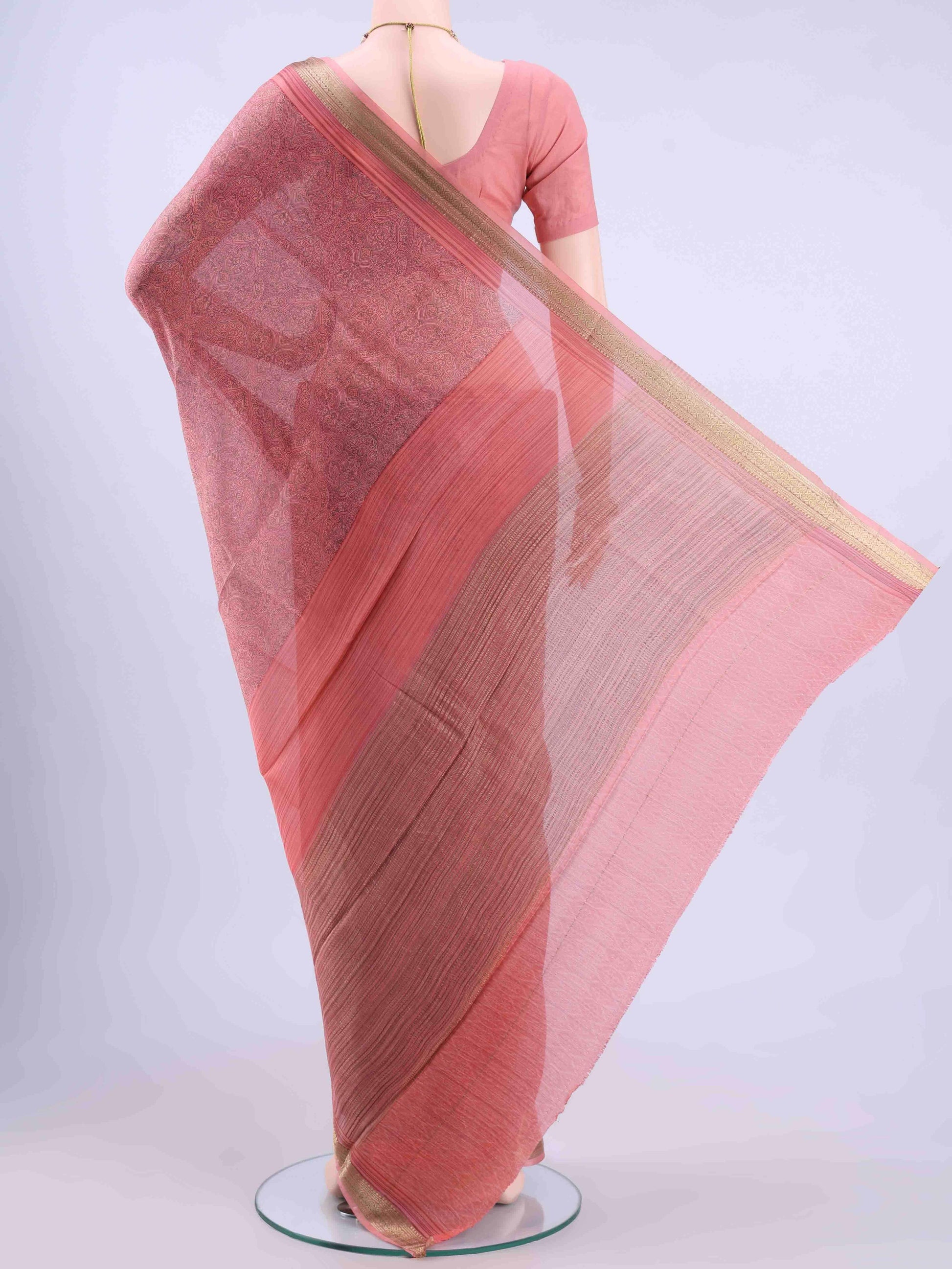 Peach Mysore Crepe Saree