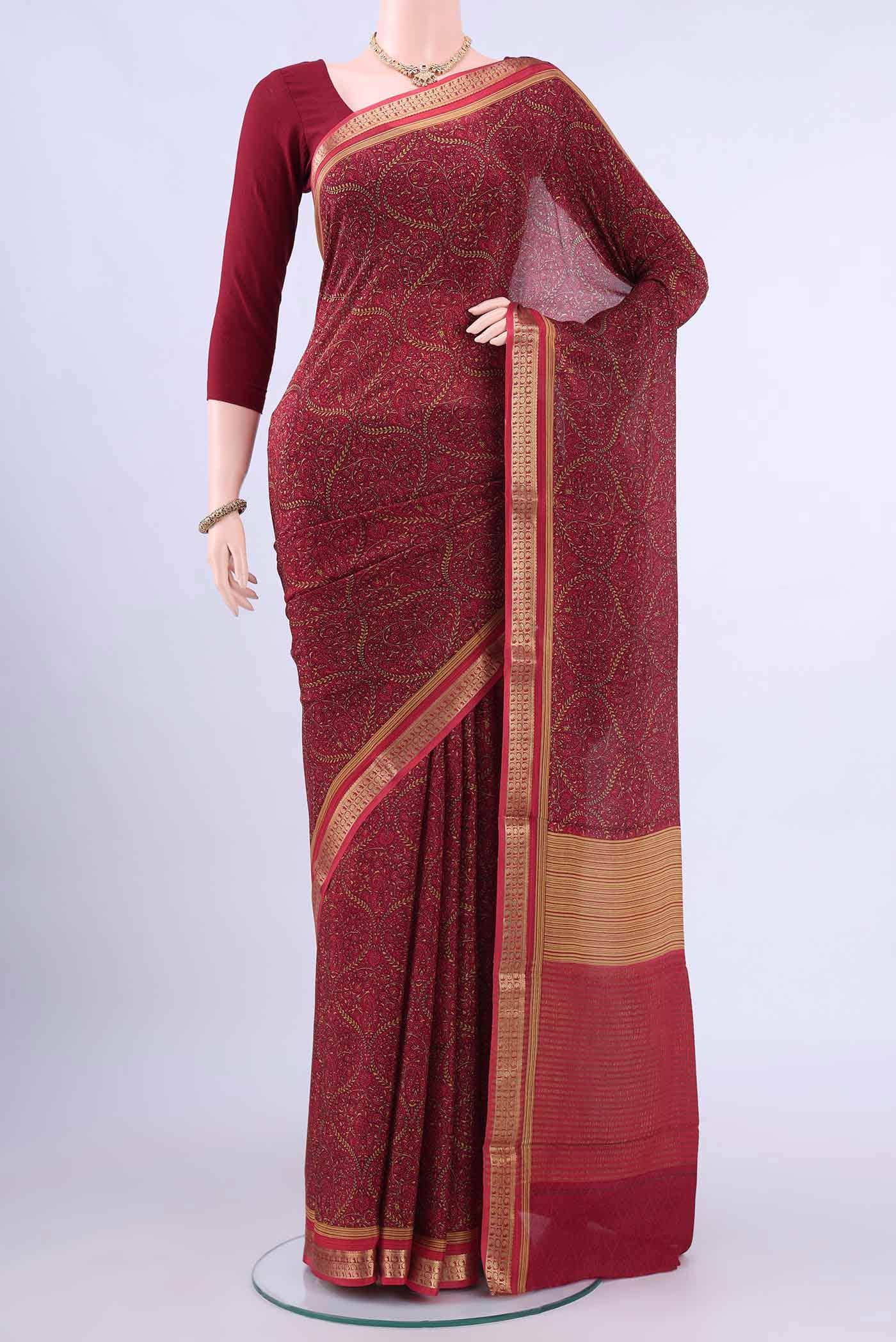 Maroon Crepe Saree