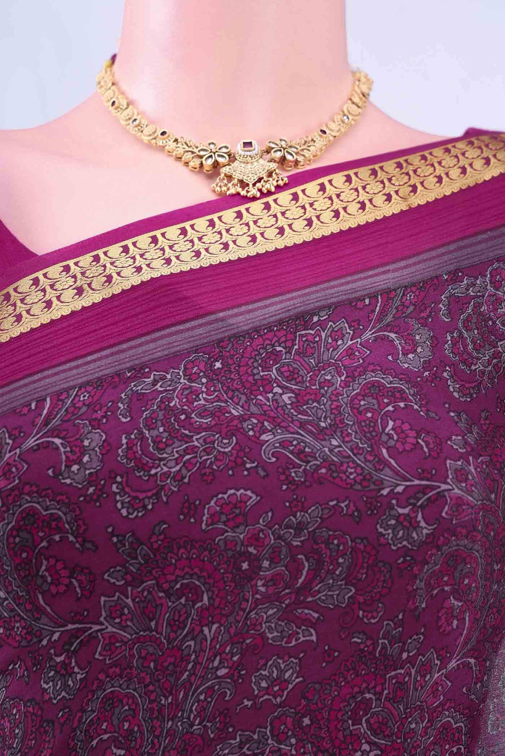 Burgundy Mysore Crepe Saree
