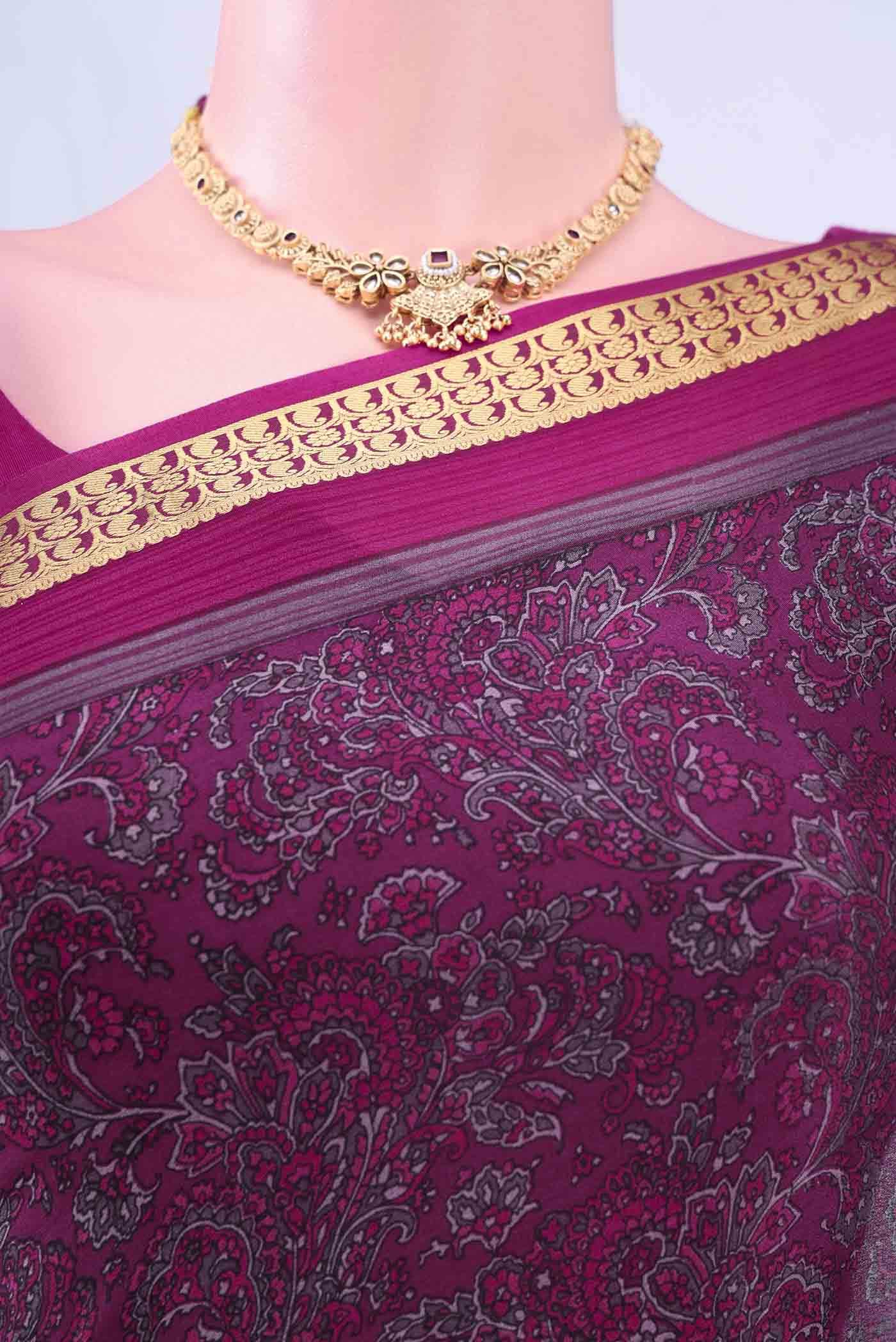 Burgundy Mysore Crepe Saree