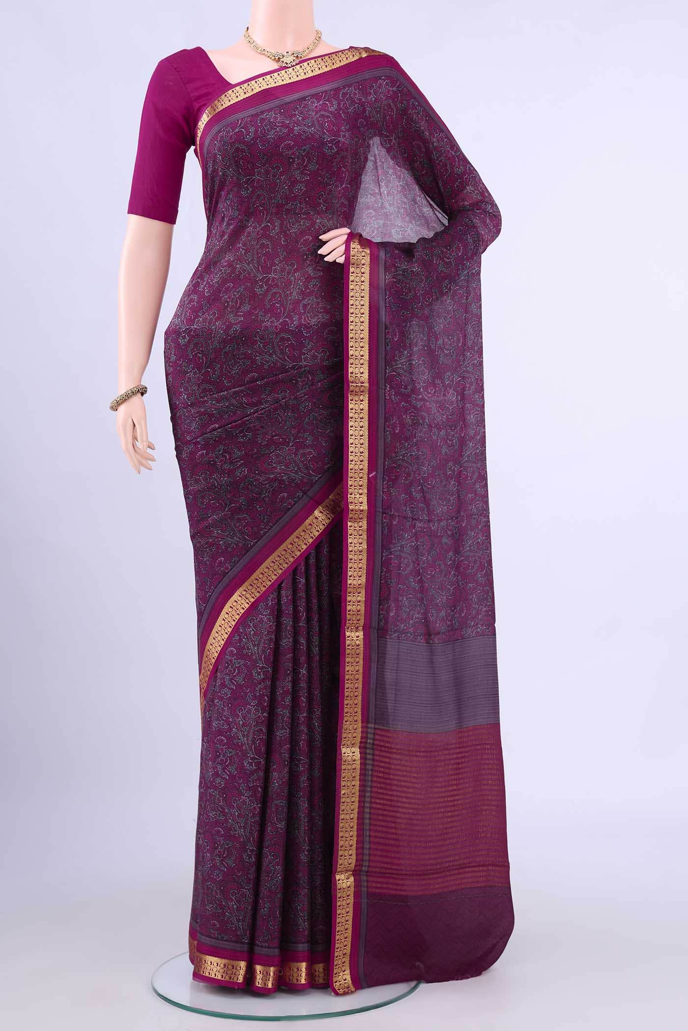 Burgundy Mysore Crepe Saree