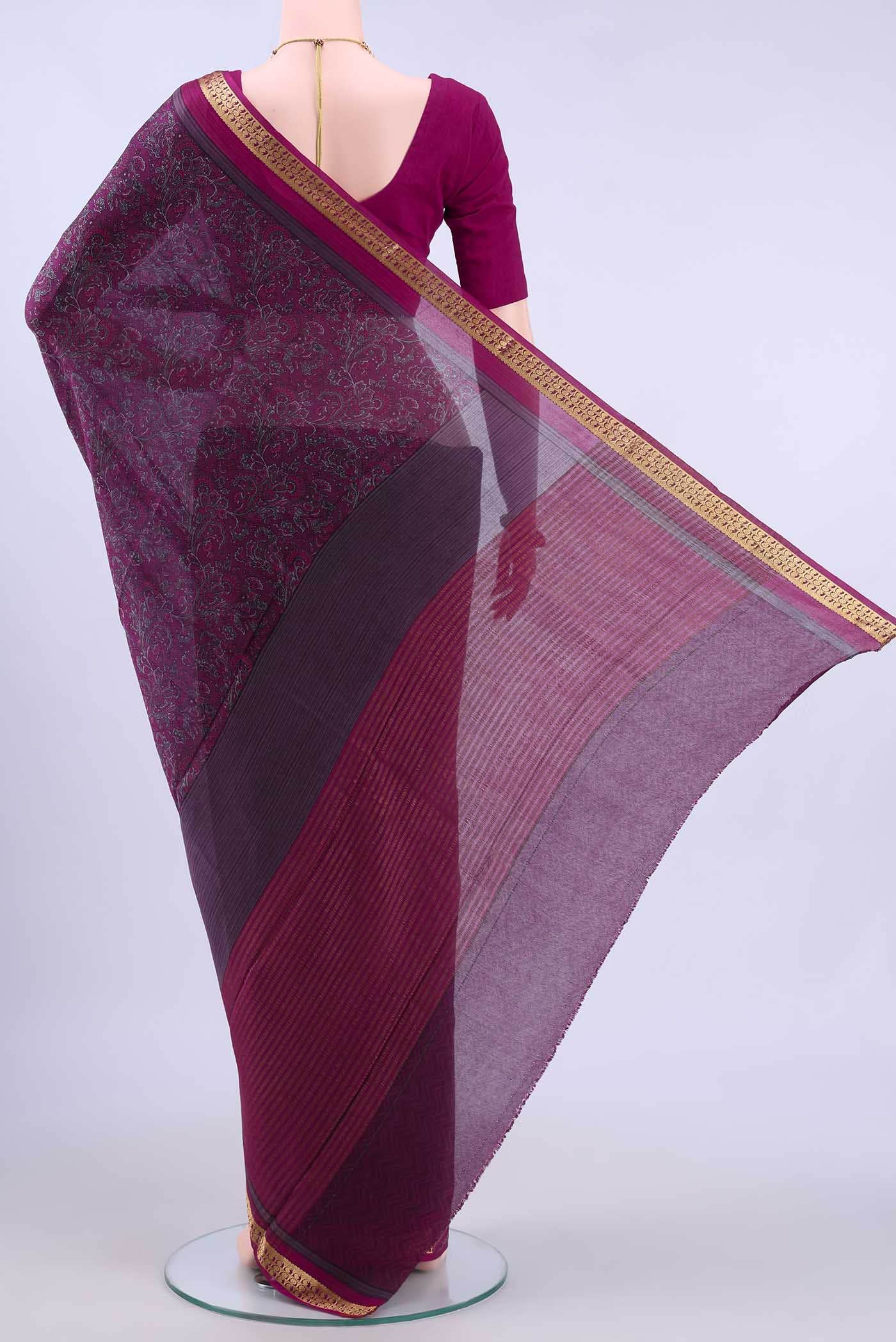 Burgundy Mysore Crepe Saree