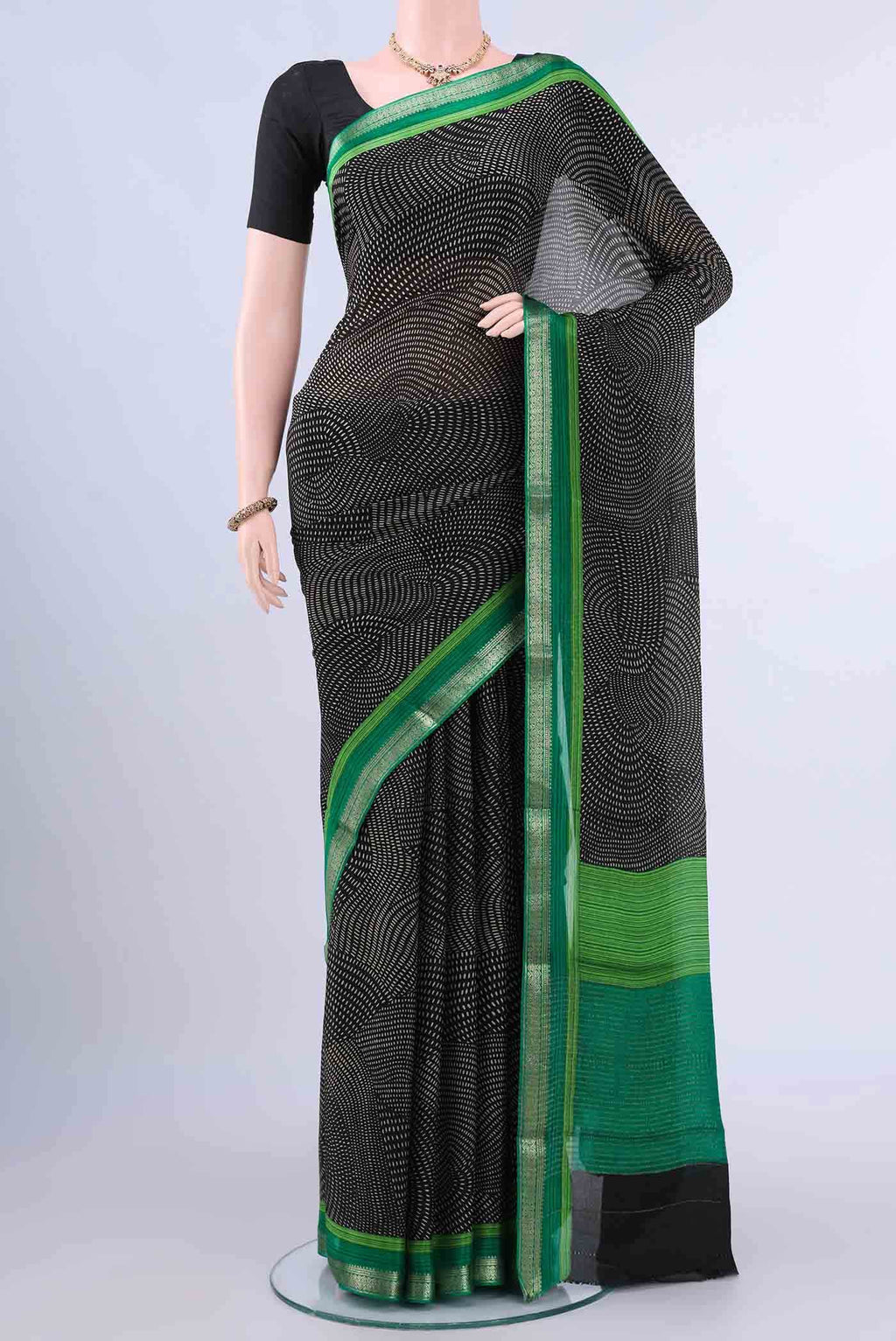 Black Mysore Crepe Saree