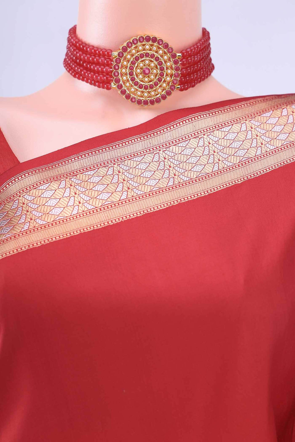 Deep Red Banarasi Silk Saree